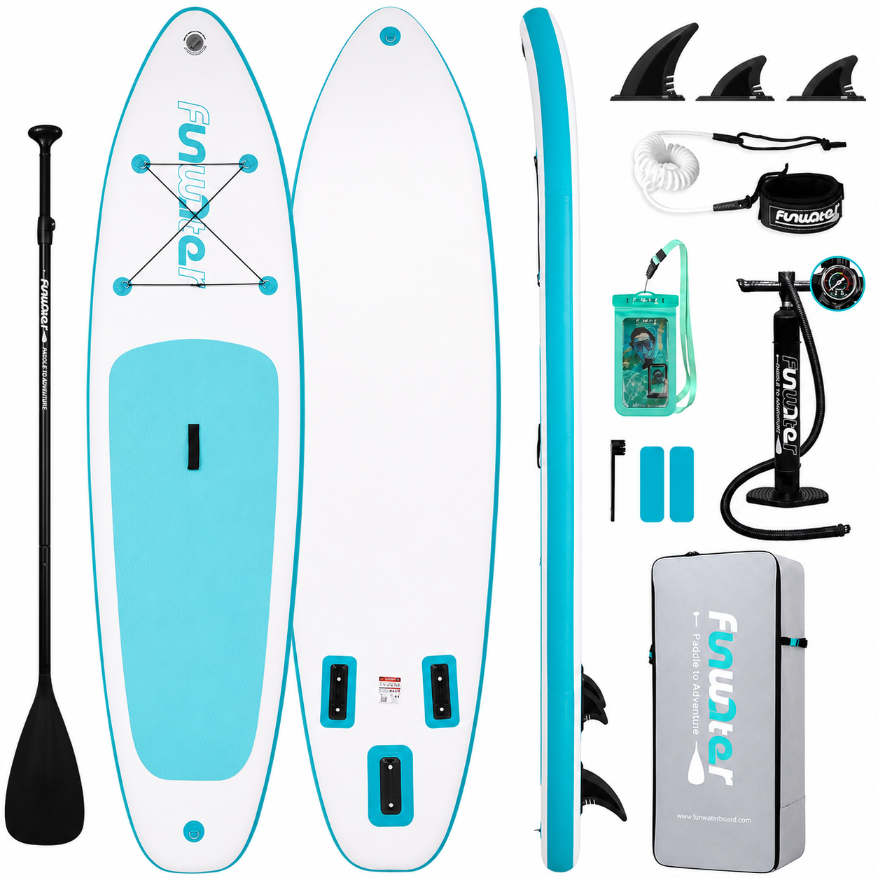 FunWater sky blue inflatable paddle board complete set
