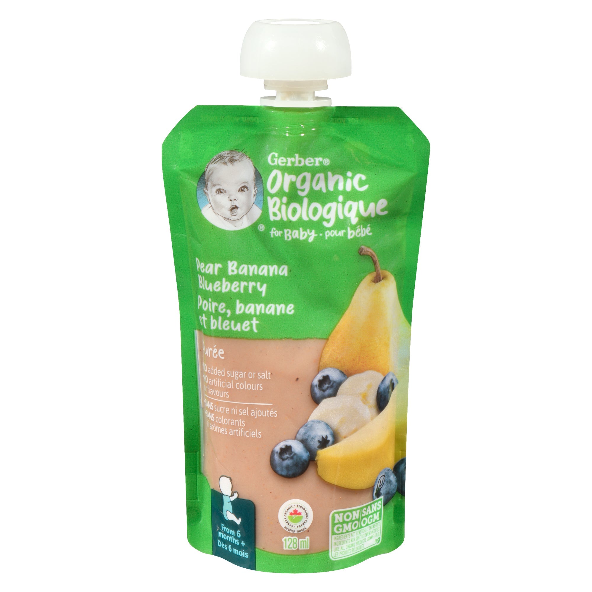 Nestle Gerber Organic Pear, Banana, and Blueberry Puree, 128 ml