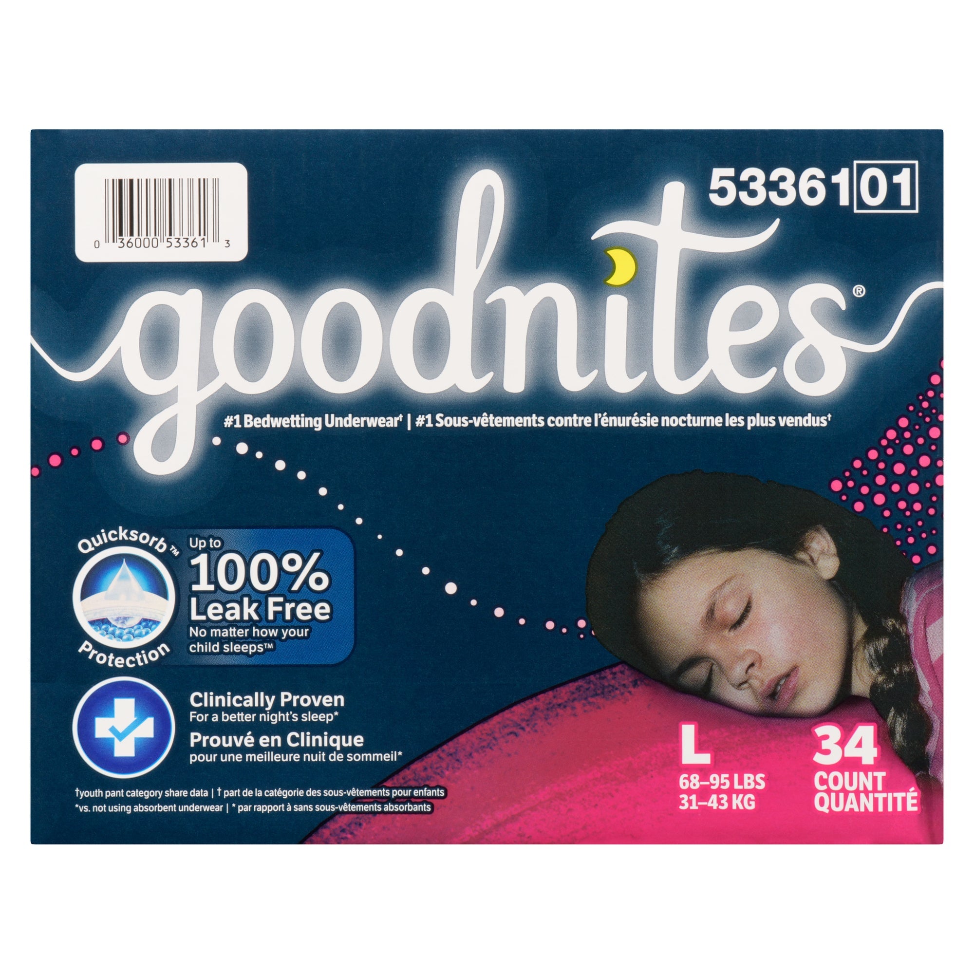 Goodnites Sous-Vêtements pour la Nuit Filles L 31-43 kg, 34 Quantité