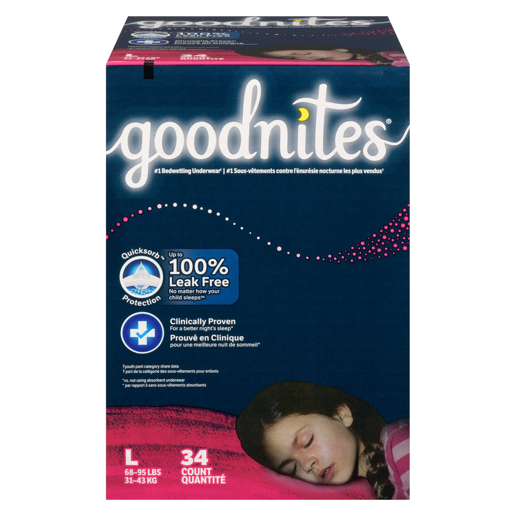Goodnites Sous-Vêtements pour la Nuit Filles L 31-43 kg, 34 Quantité