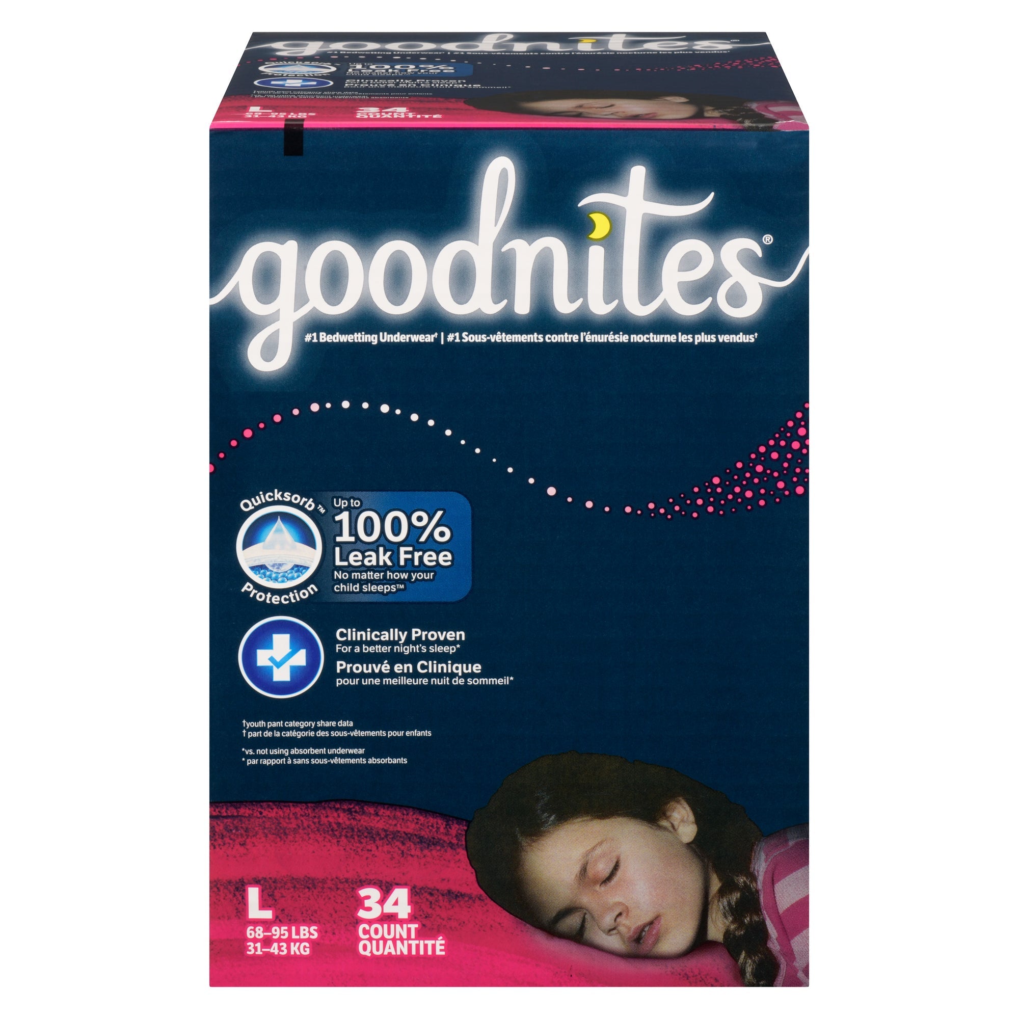 Goodnites Sous-Vêtements pour la Nuit Filles L 31-43 kg, 34 Quantité