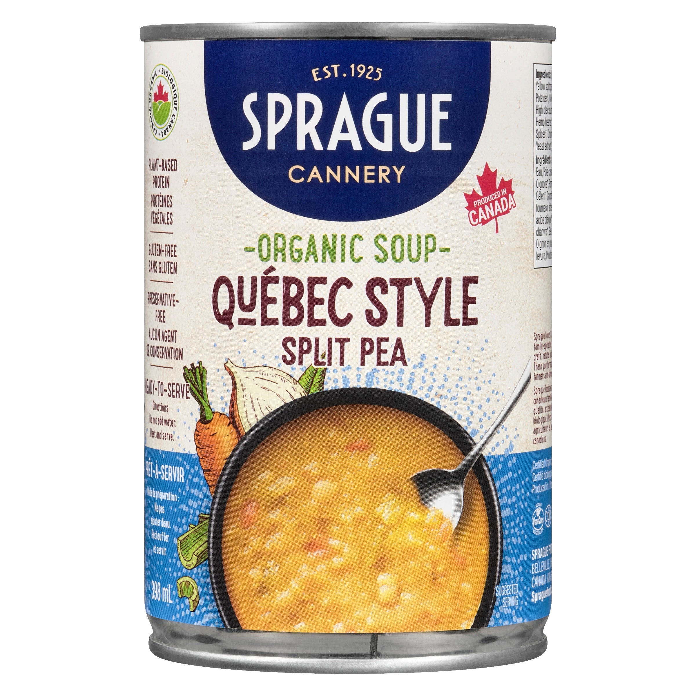 Sprague Québec-Style Split Pea Soup with Vegetables and Hemp Hearts, Organic, 398-ml