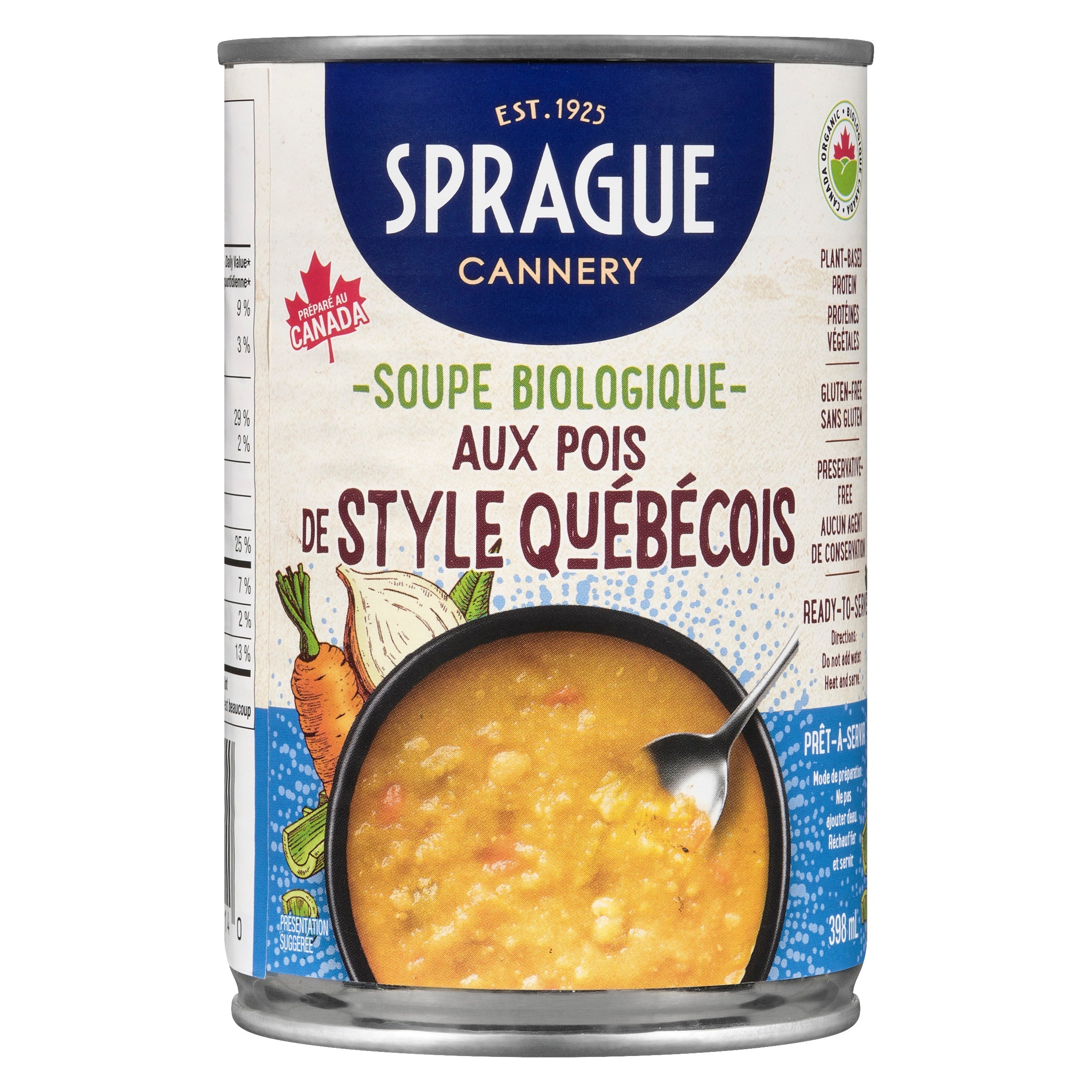 Sprague Québec-Style Split Pea Soup with Vegetables and Hemp Hearts, Organic, 398-ml