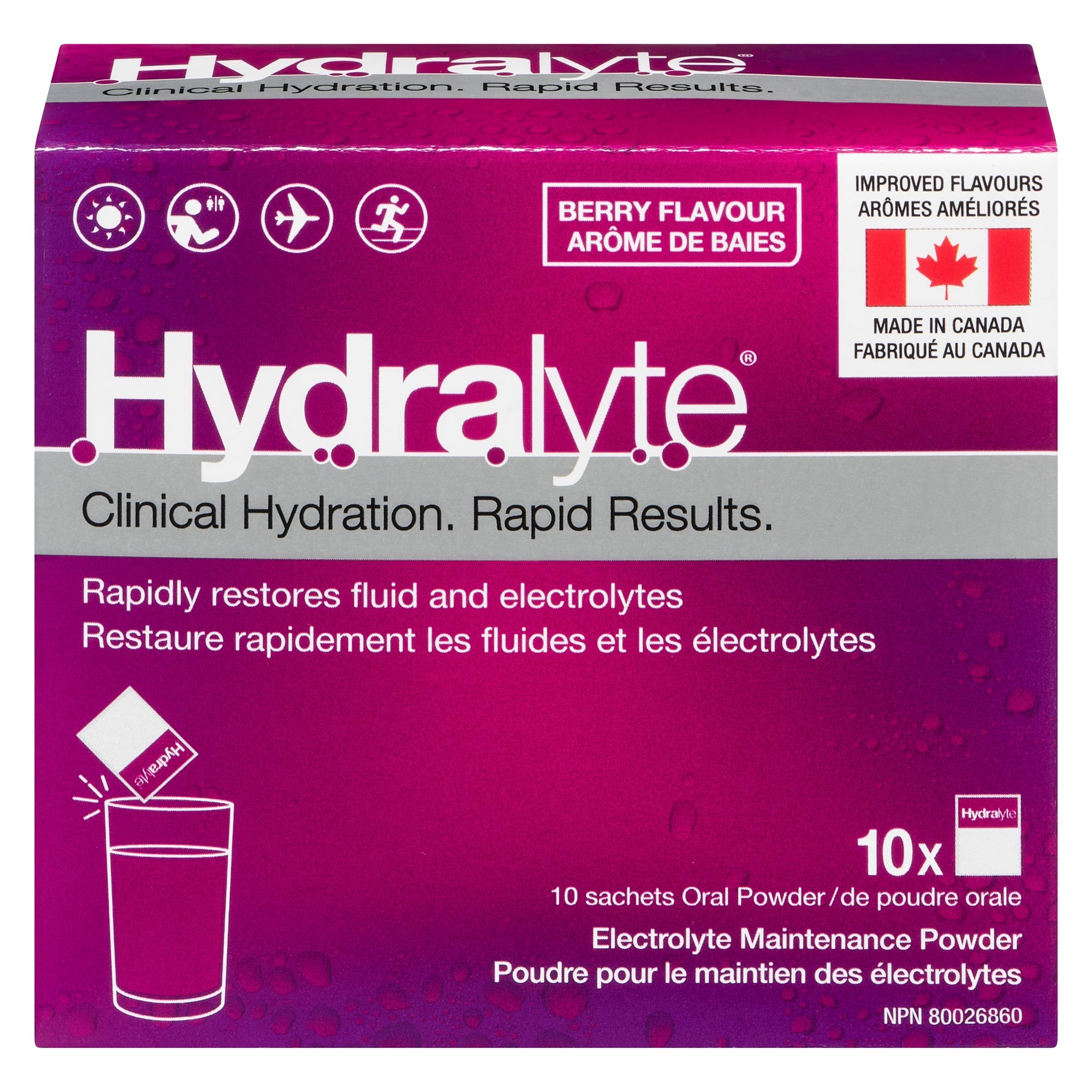 Poudre pour le maintien des électrolytes Hydralyte, saveur de petits fruits, emb. de 10