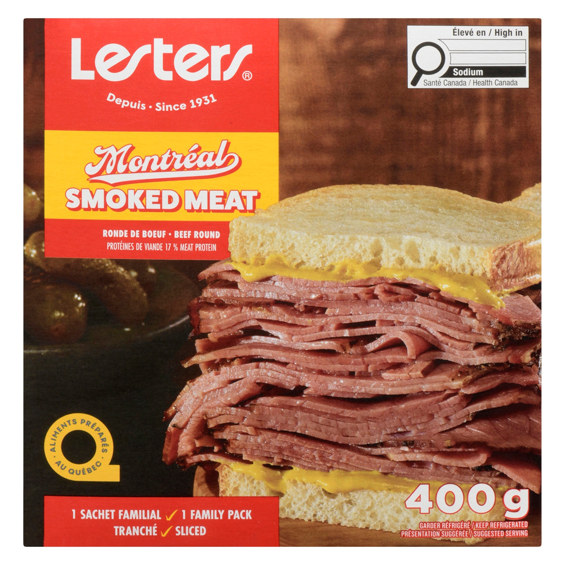 Lesters Montréal Smoked Meat Beef Round Sliced 1 Family Pack, 400 g