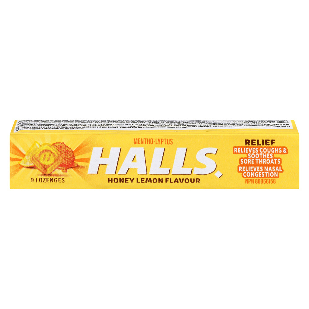 Halls Relief Mentho-Lyptus Honey Lemon Flavour, 9-Pack