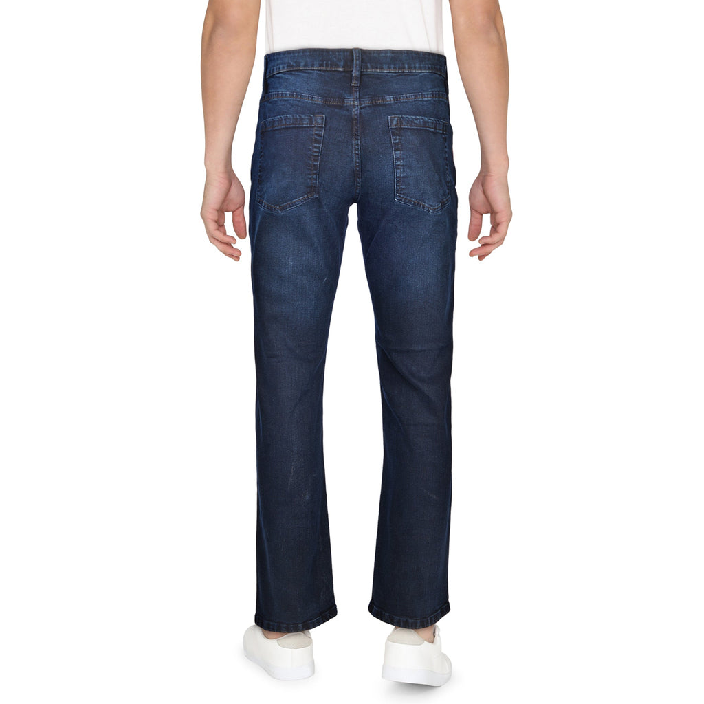 Mountain Ridge Men's Mid-Rise Relaxed Fit Jeans with Button Closure and Zip Fly, Dark Blue Wash