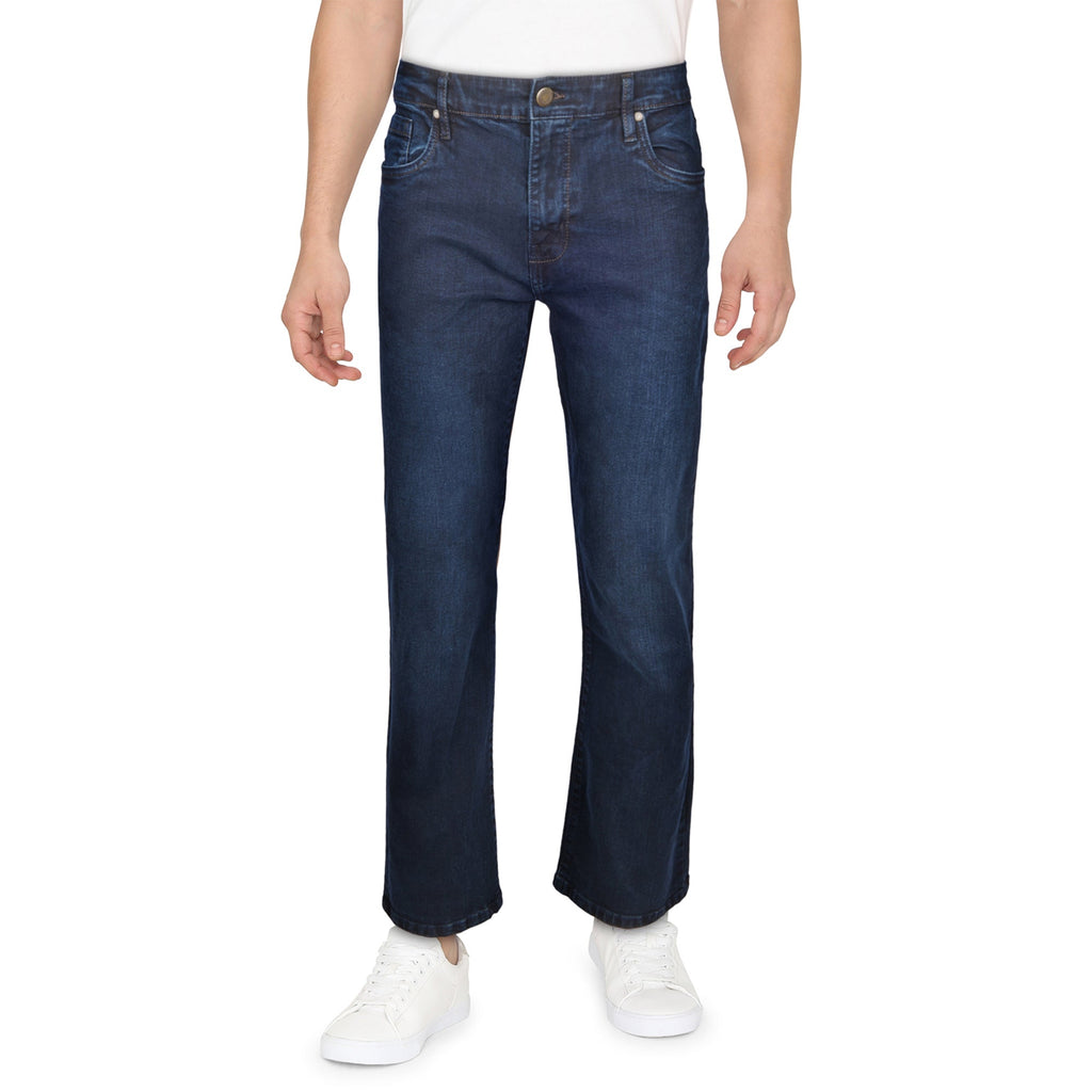 Mountain Ridge Men's Mid-Rise Relaxed Fit Jeans with Button Closure and Zip Fly, Dark Blue Wash