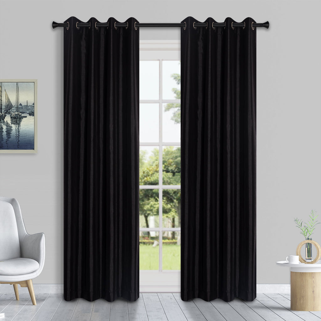 HomeStyles Faux Silk Curtain with Grommets, Black, 52-in x 84-in.