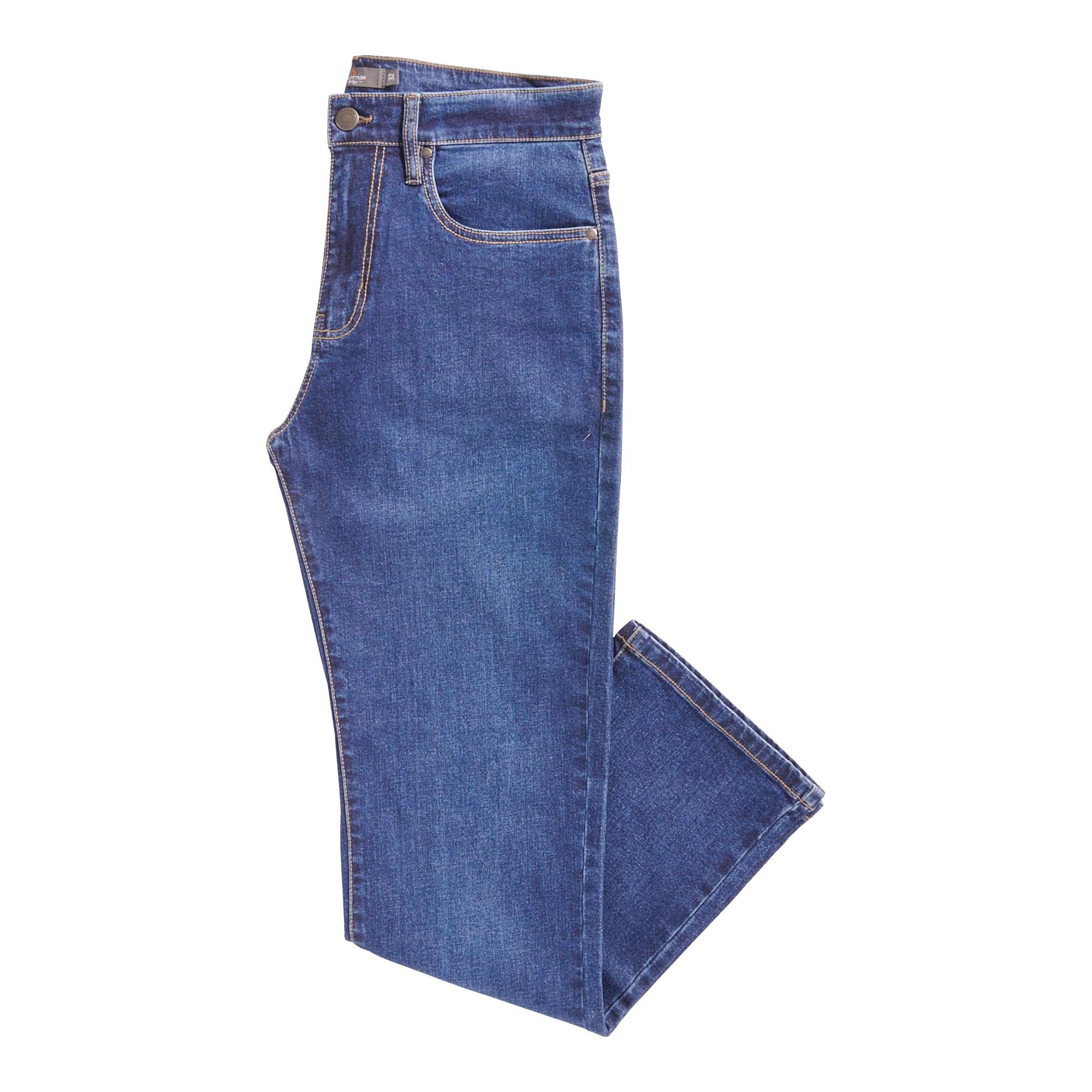 Mountain Ridge Men's Mid-Rise Relaxed Fit Jeans with Button Closure and Zip Fly, Blue