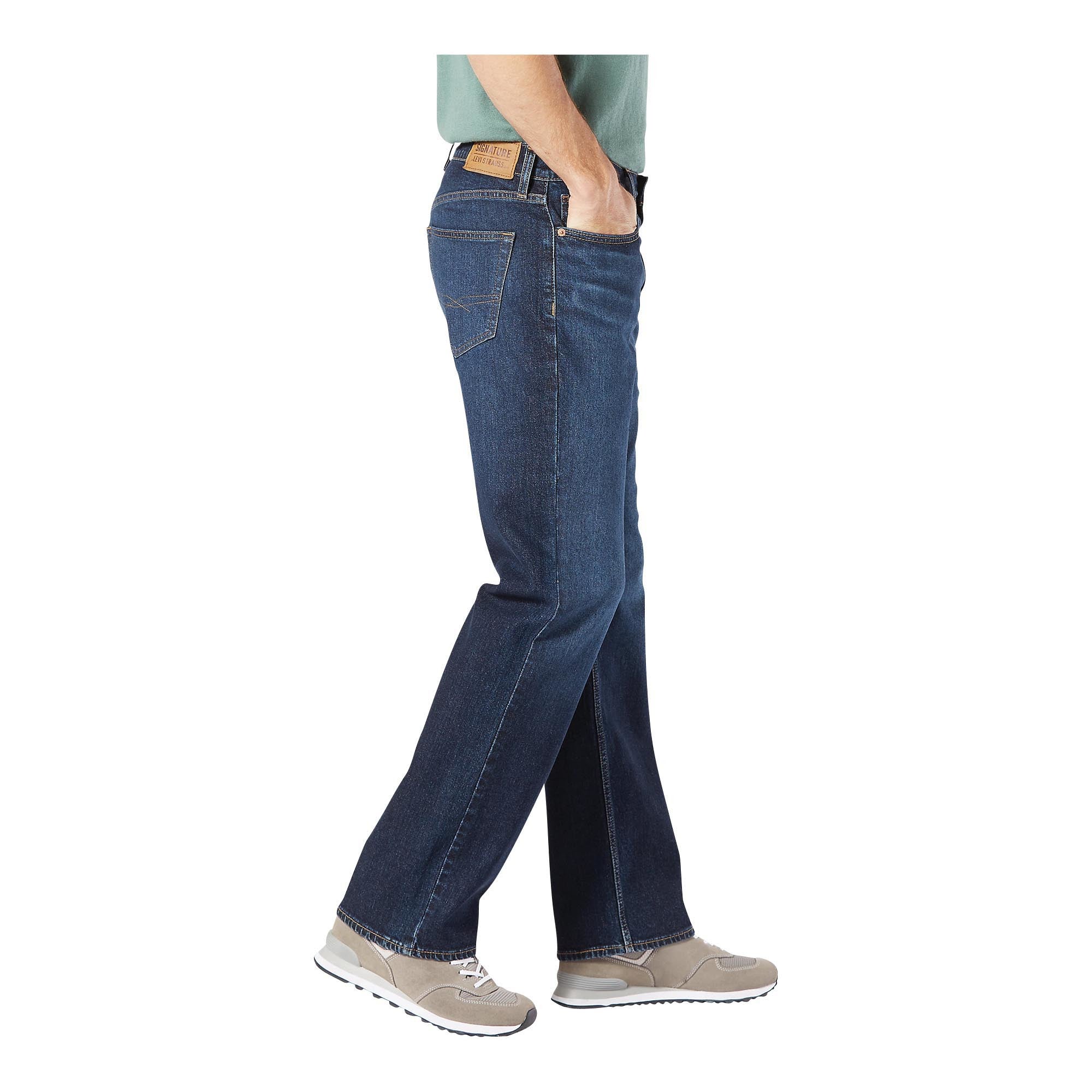 Levi Strauss Signature Men's Relaxed Fit Jeans, Dark Blue