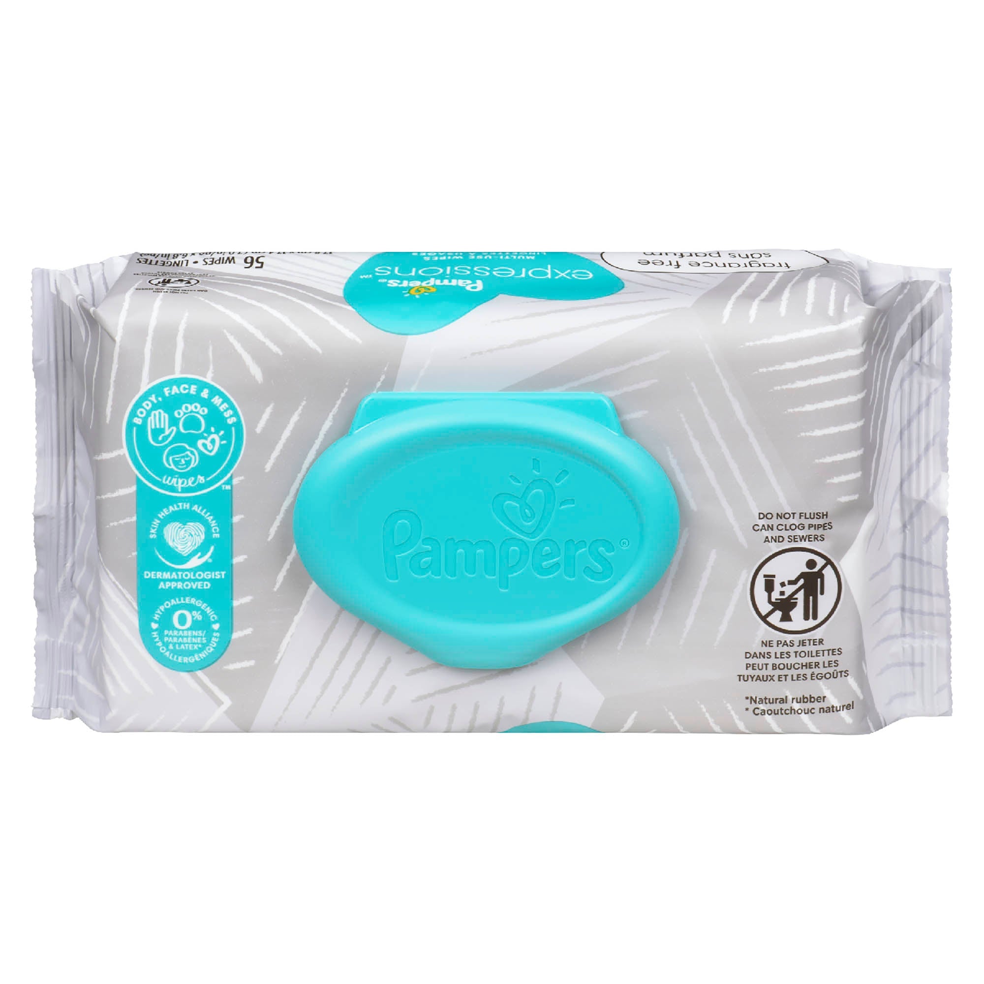 Lingettes pour bébés Pampers Expressions non parfumées, emballage de 56
