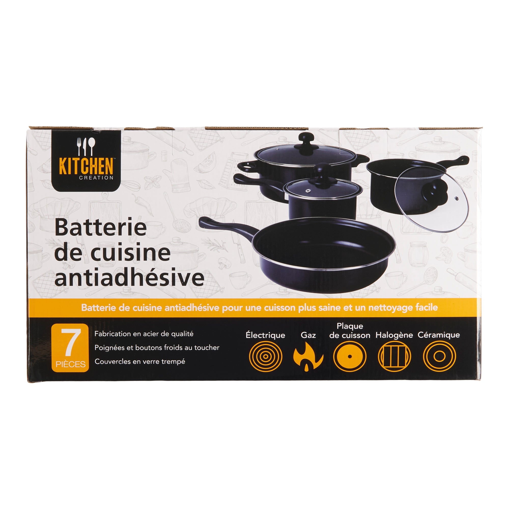 Kitchen Creations Cookware Set, Black, 7-Piece