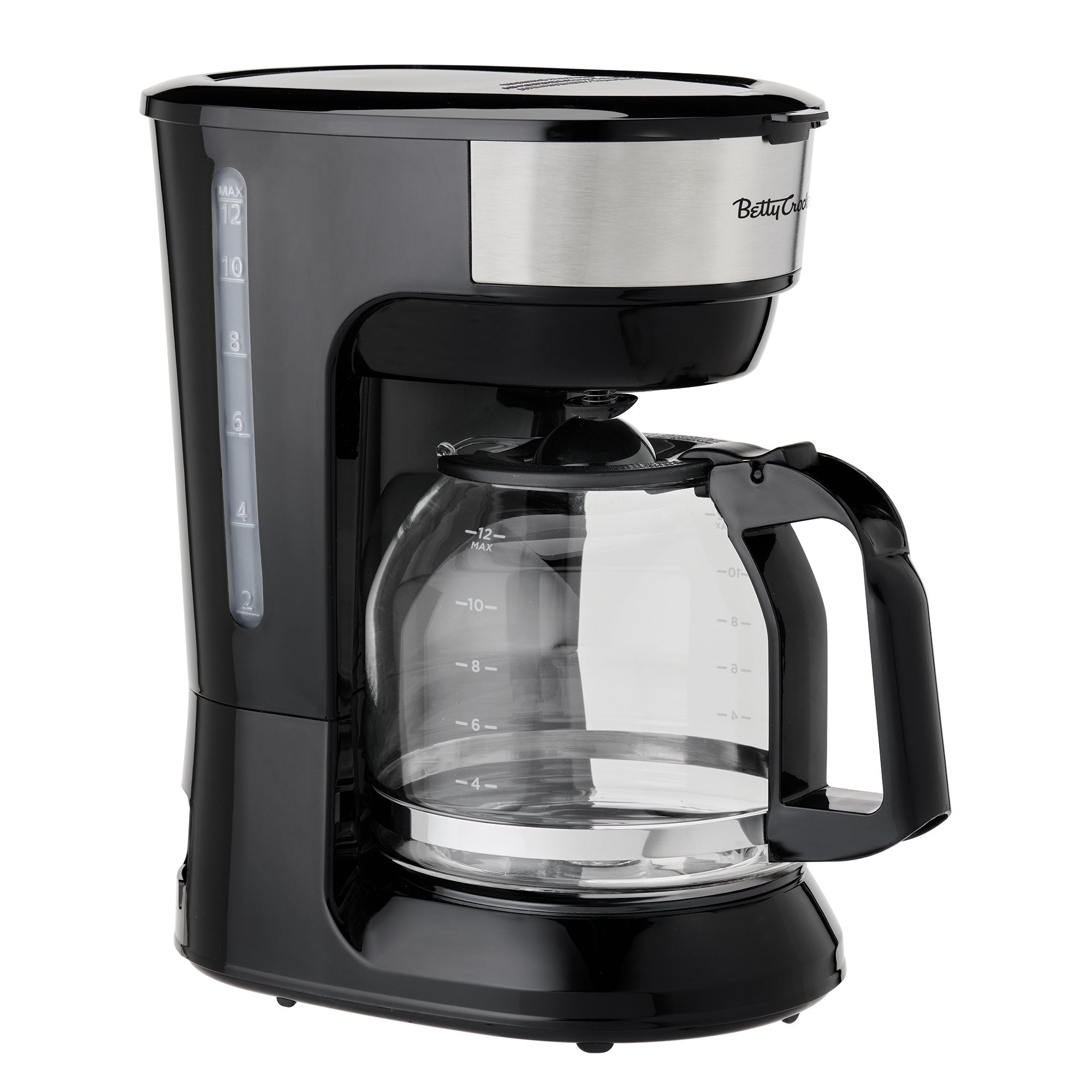 Betty Crocker 12 Cup Coffee Maker, Black and Silver, 1.9-qt