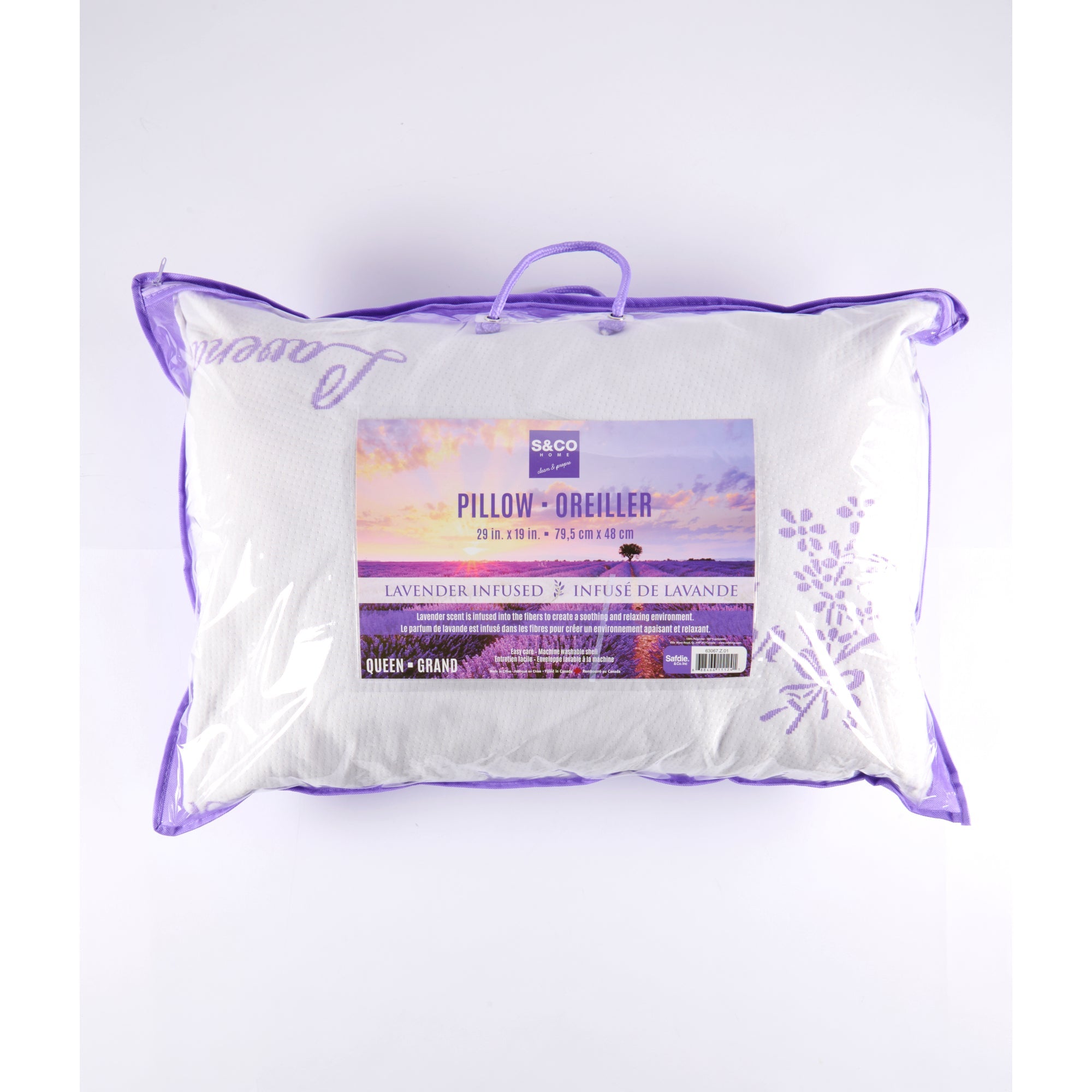 Safdie & Co. Lavender Bamboo Pillow, White