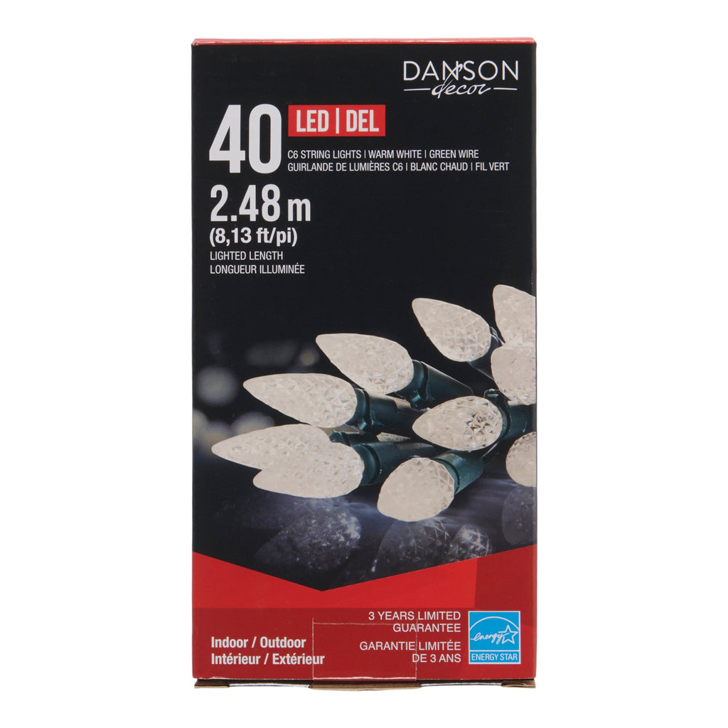 Danson Décor Warm White 40 LED C6 String Lights, 2.48-m