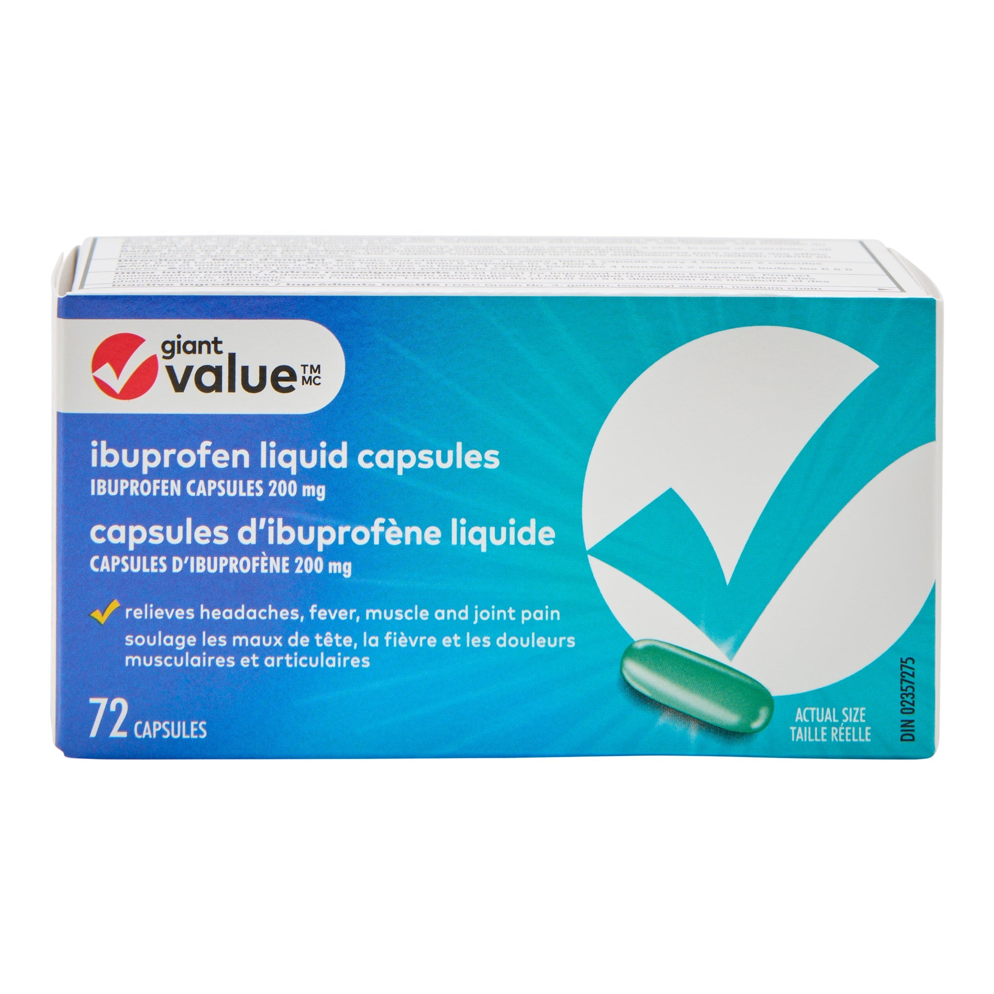 Giant Value Ibuprofen Liquid Capsules, 200 mg, 72-Pack
