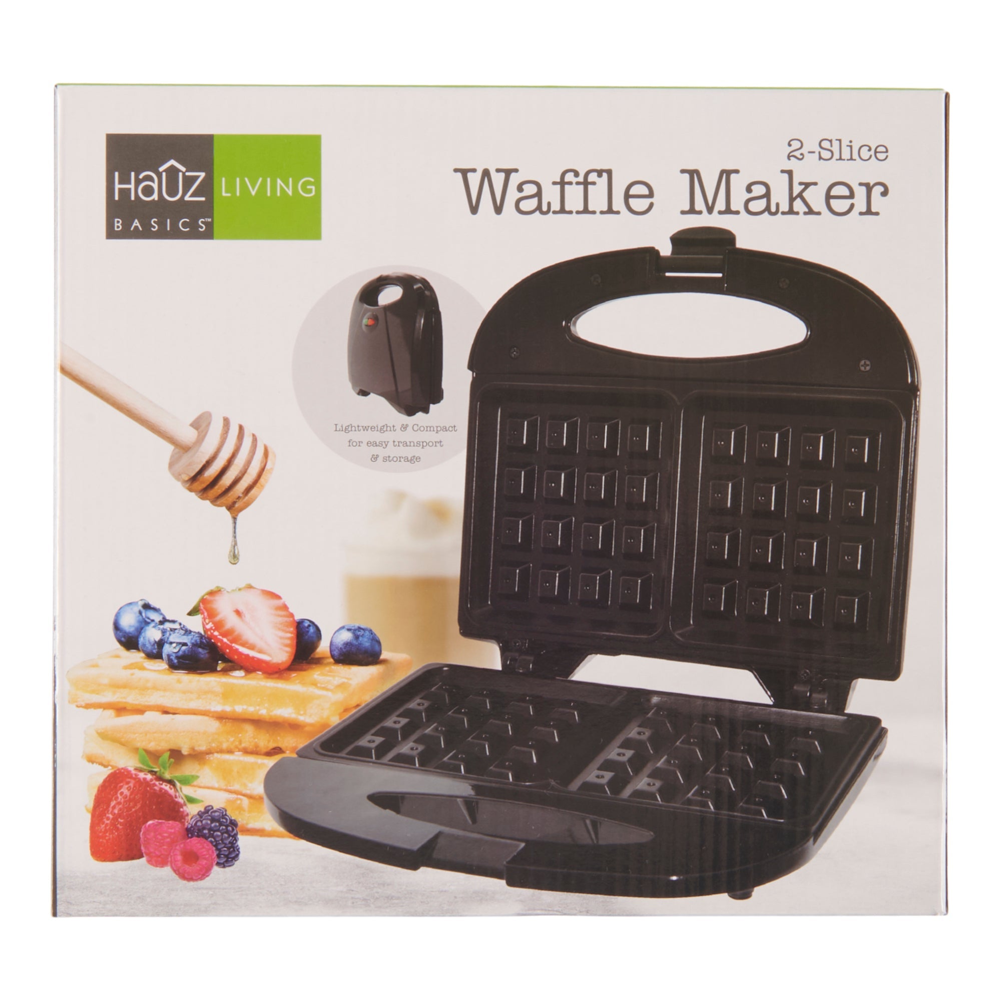 Hauz 2-Slice Waffle Maker, Black