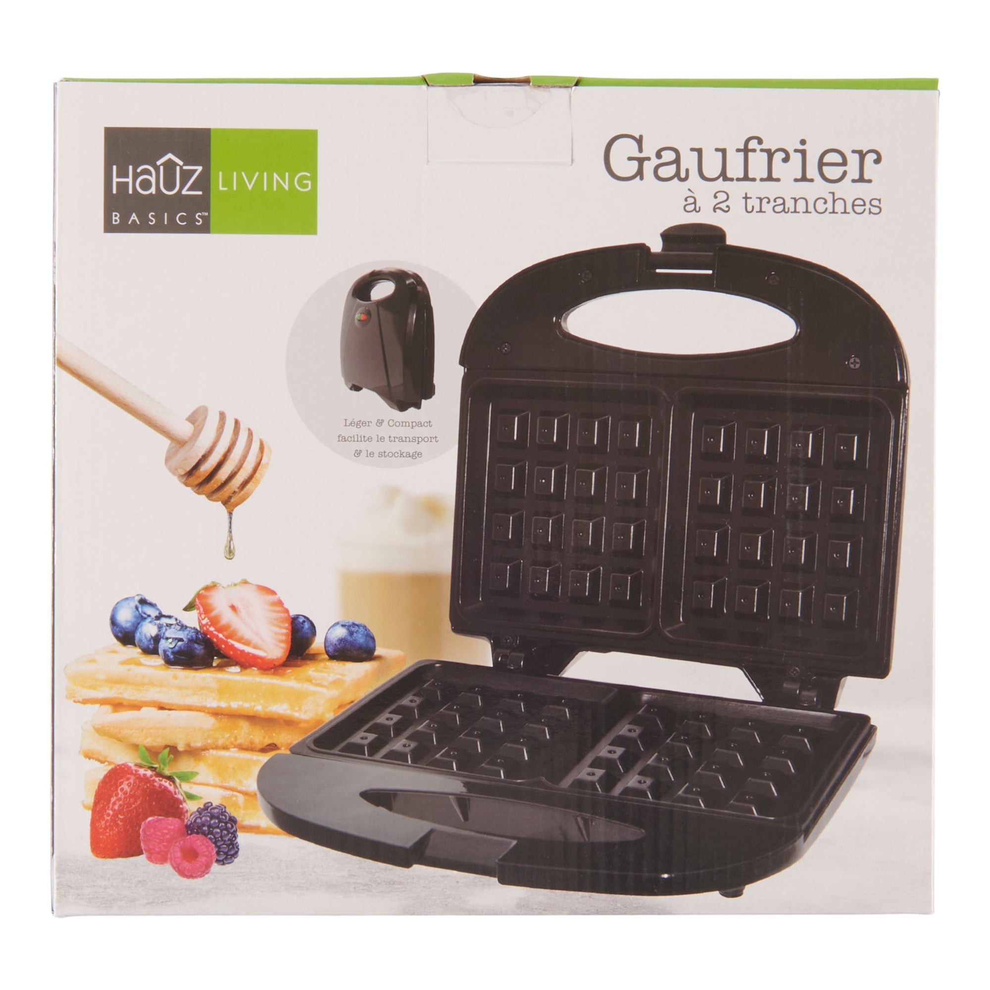 Hauz 2-Slice Waffle Maker, Black