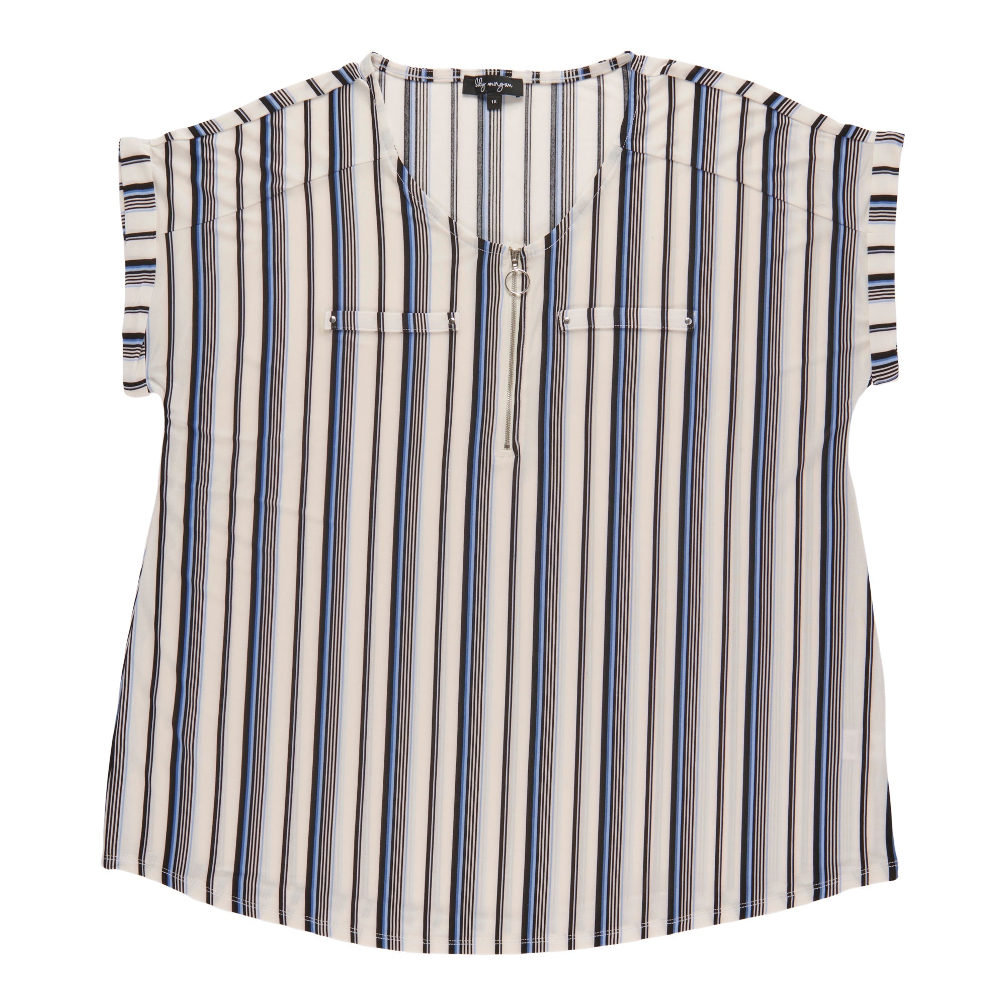 lily morgan Women's Plus V-Neck Zip Front Blouse