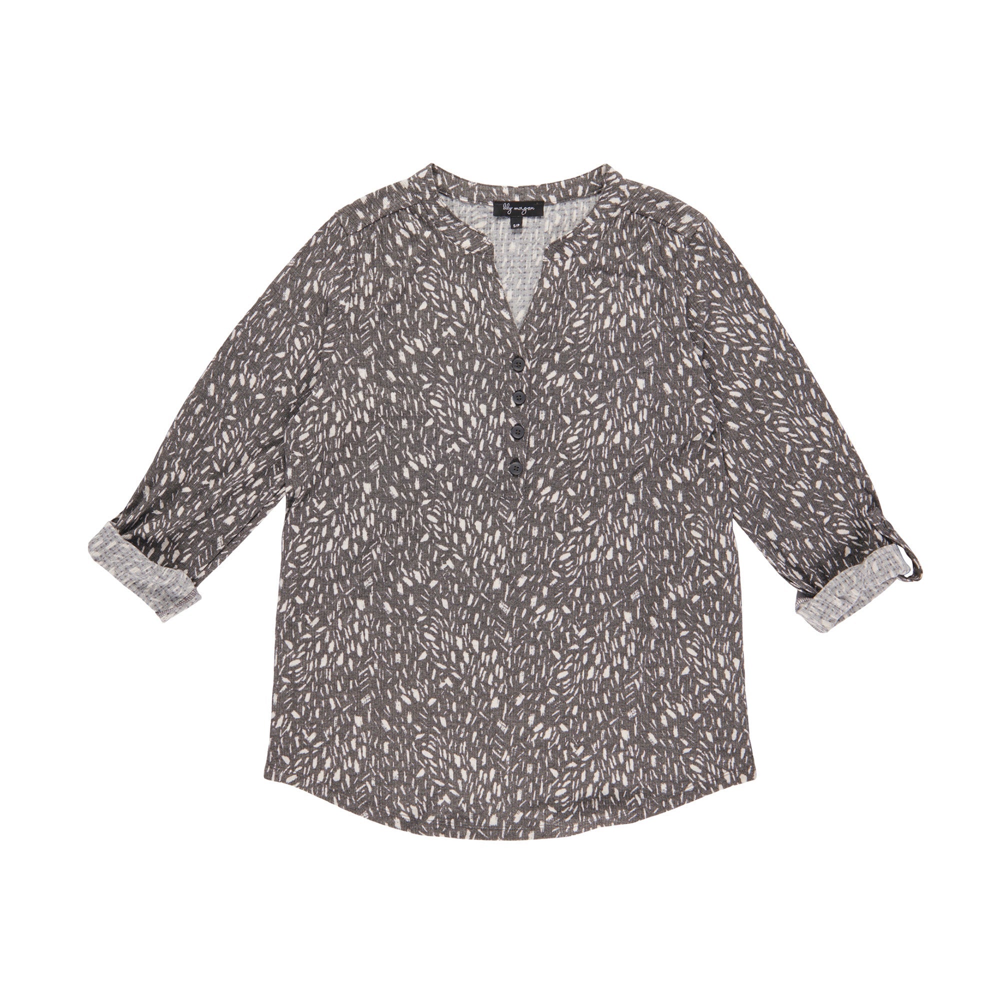 lily morgan Women's Printed V-Neck Button Blouse