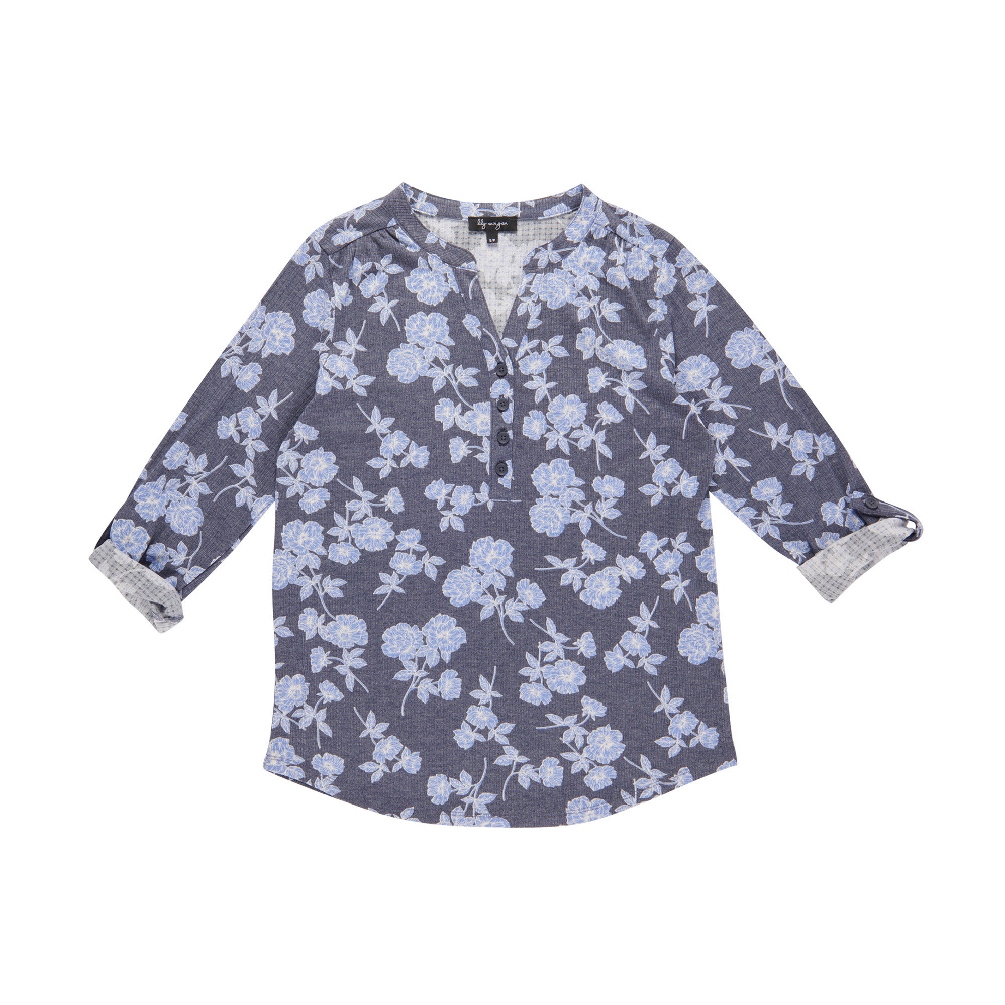 lily morgan Women's Printed V-Neck Button Blouse