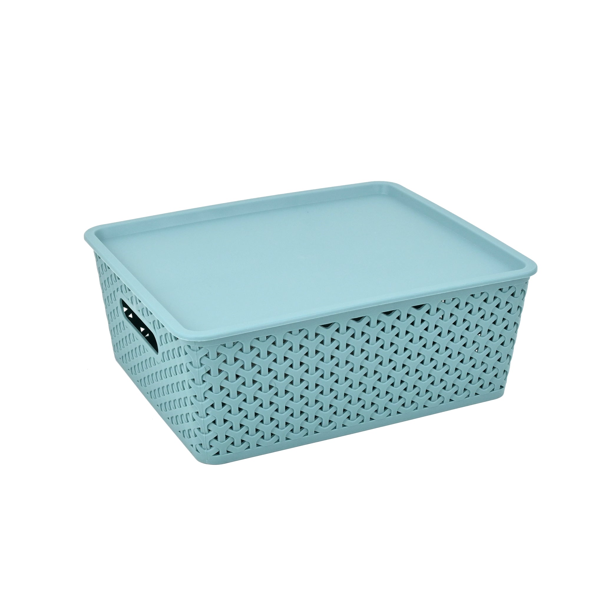 Giant Value Woven Plastic Bin With Lid, Medium