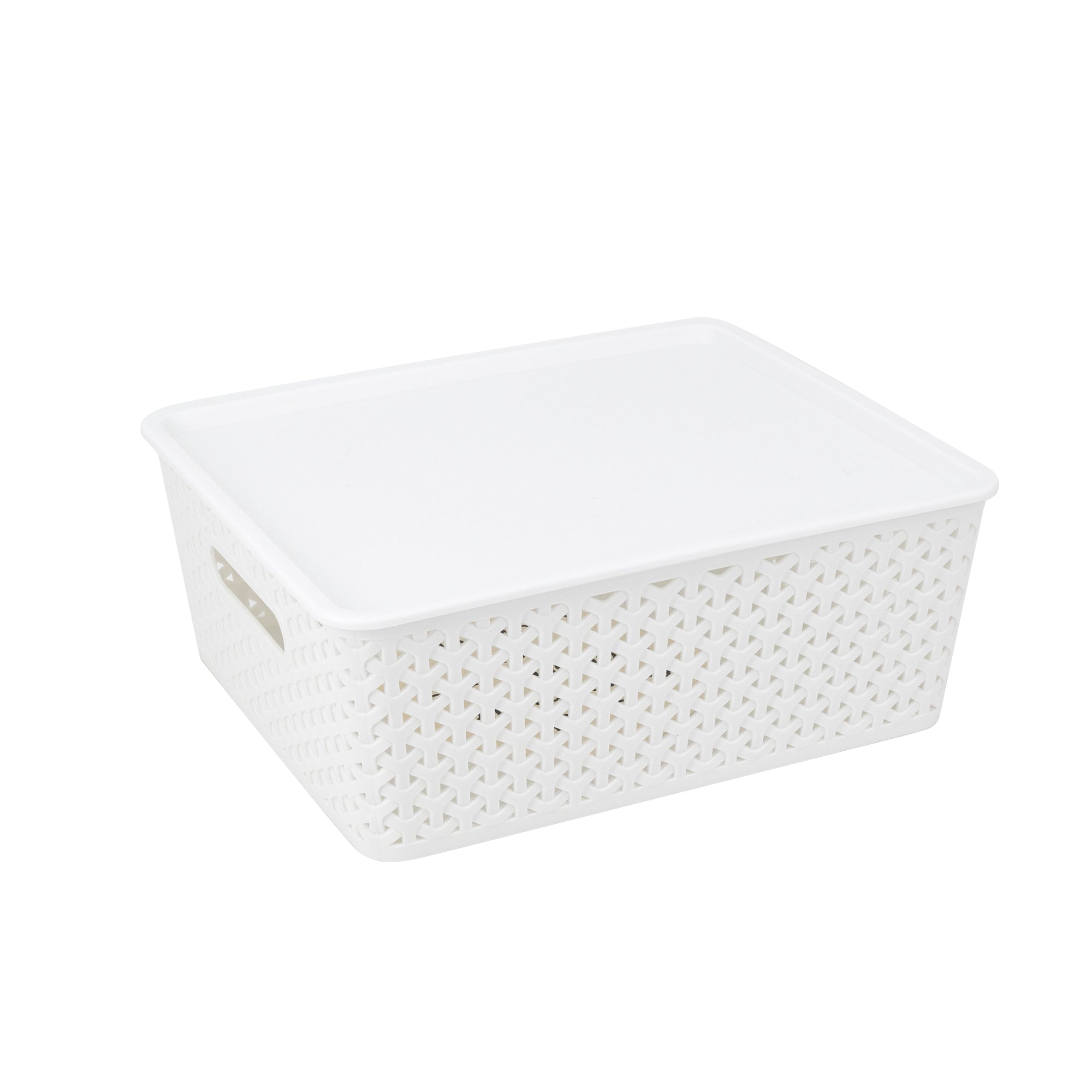 Giant Value Woven Plastic Bin With Lid, Medium