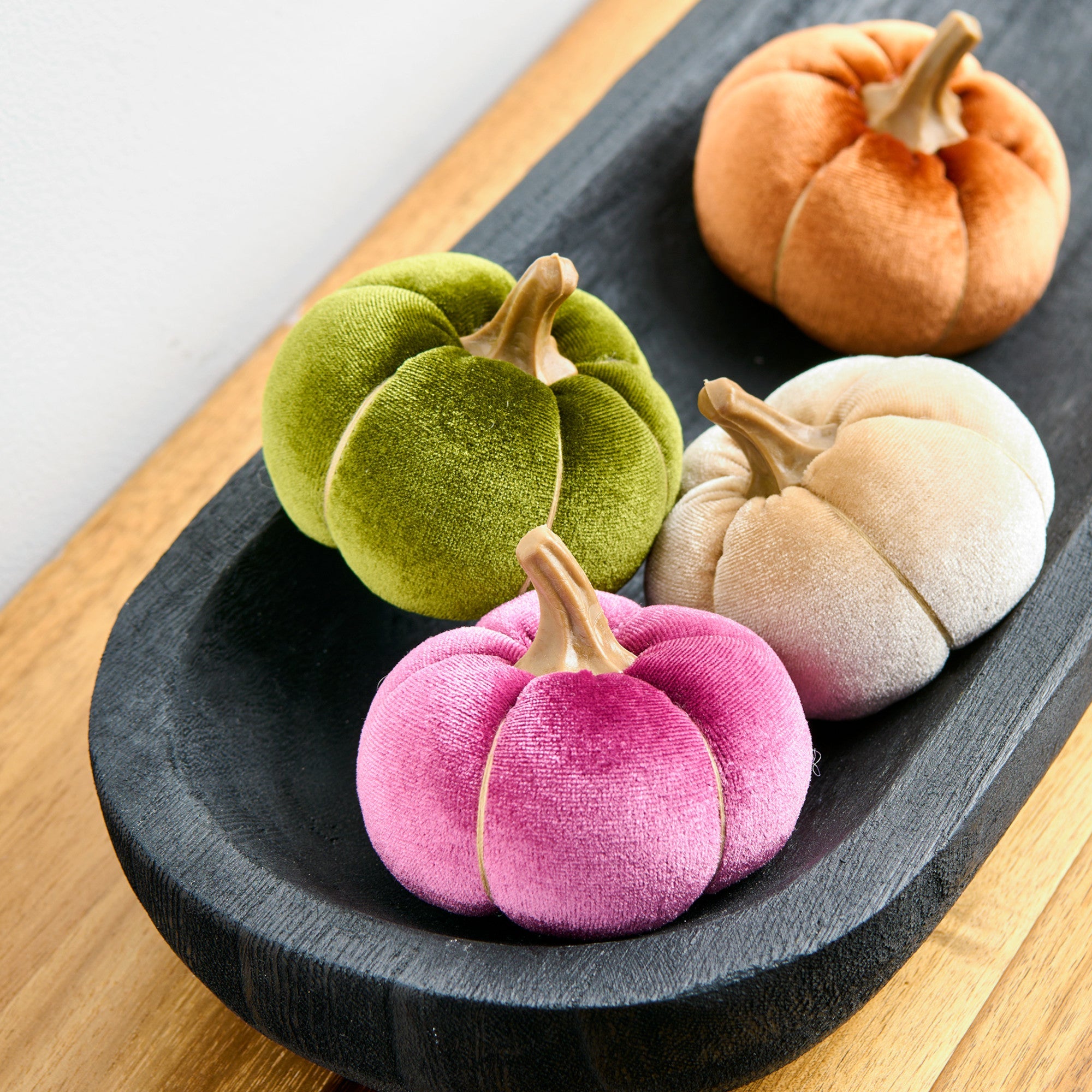 HomeStyles Velvet Pumpkins, 3-in, 4 Pack
