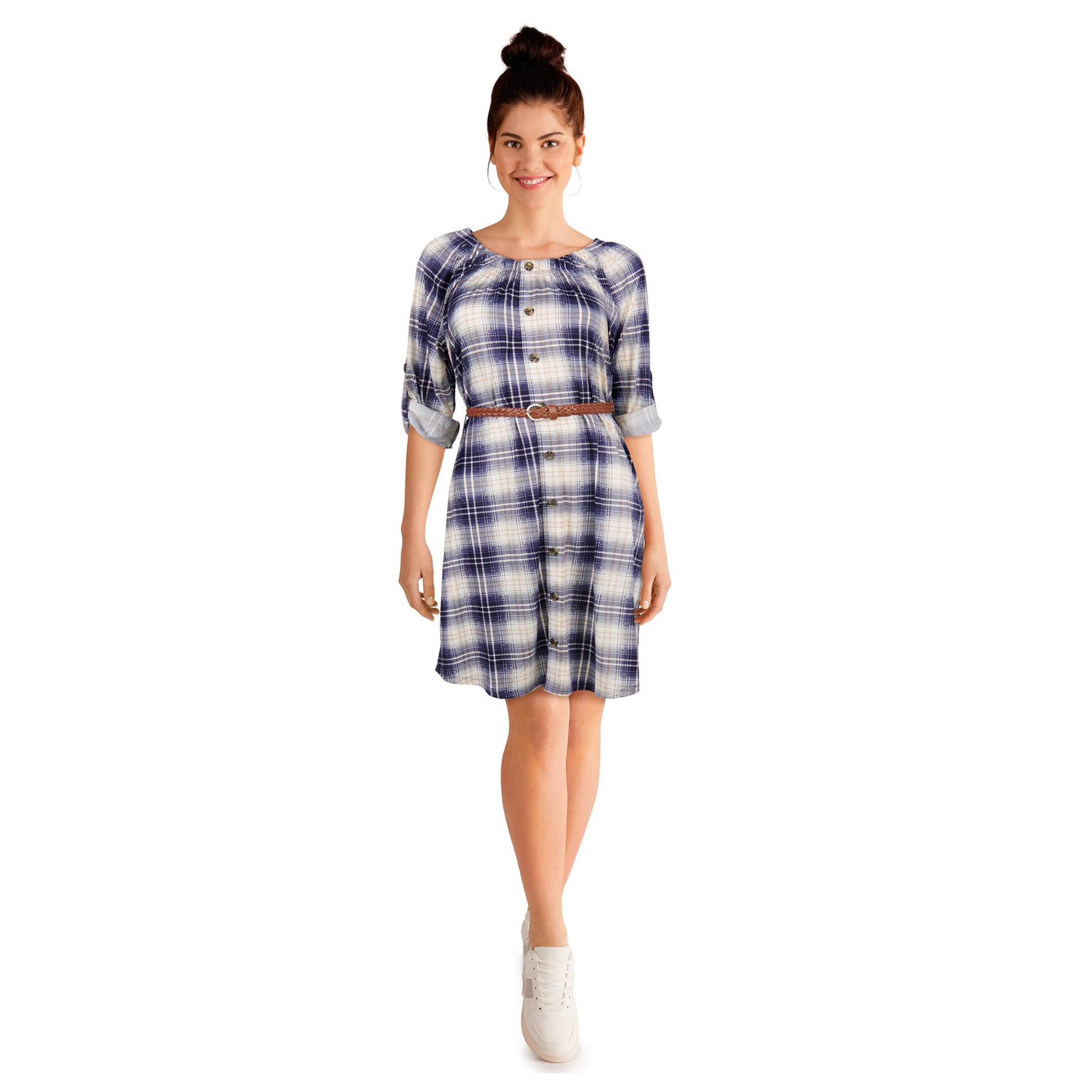 mySTYLE Women's Quest Belted Plaid Dress