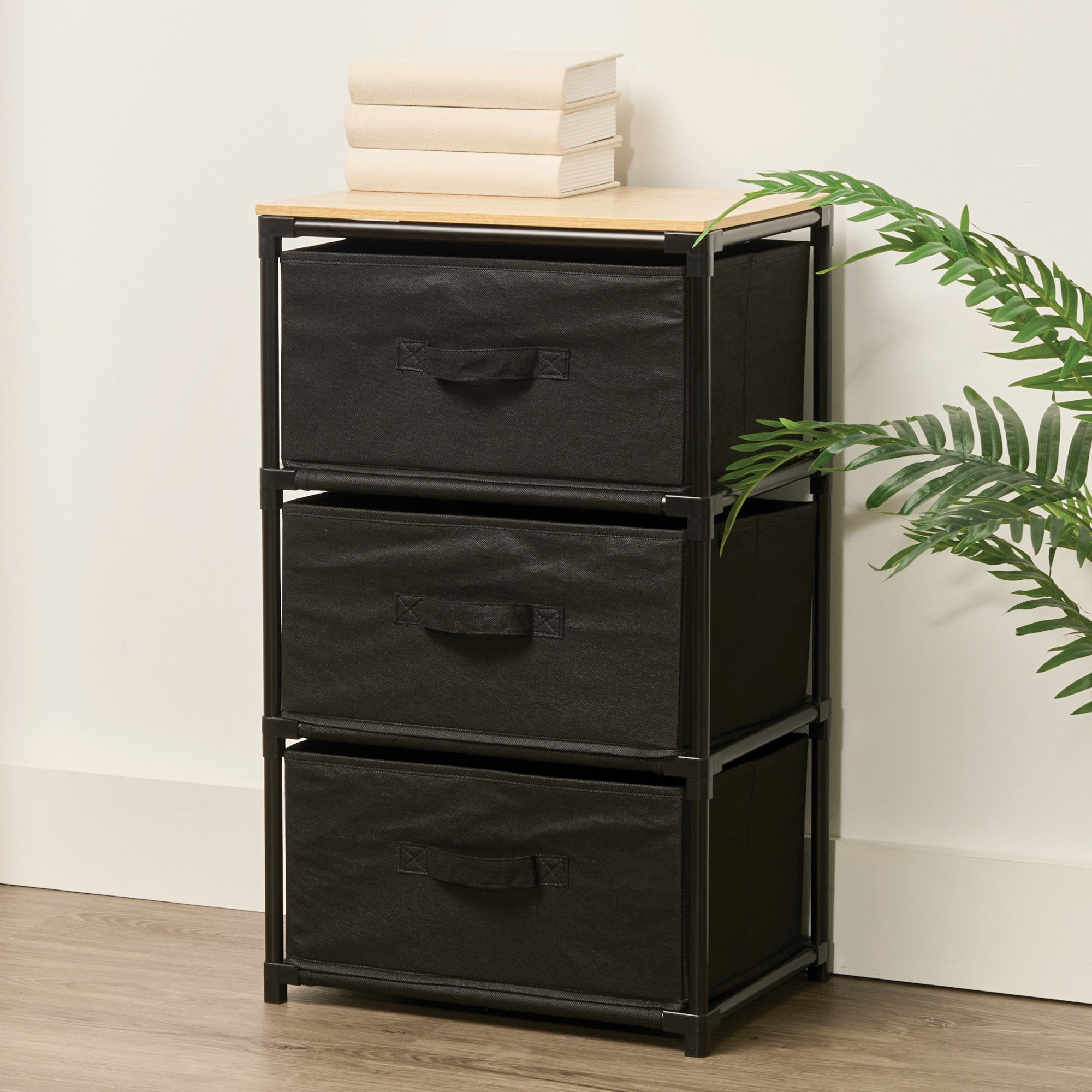 3 Drawer Storage Cabinet, Black, 15.7-in x 12-in x 27-in.
