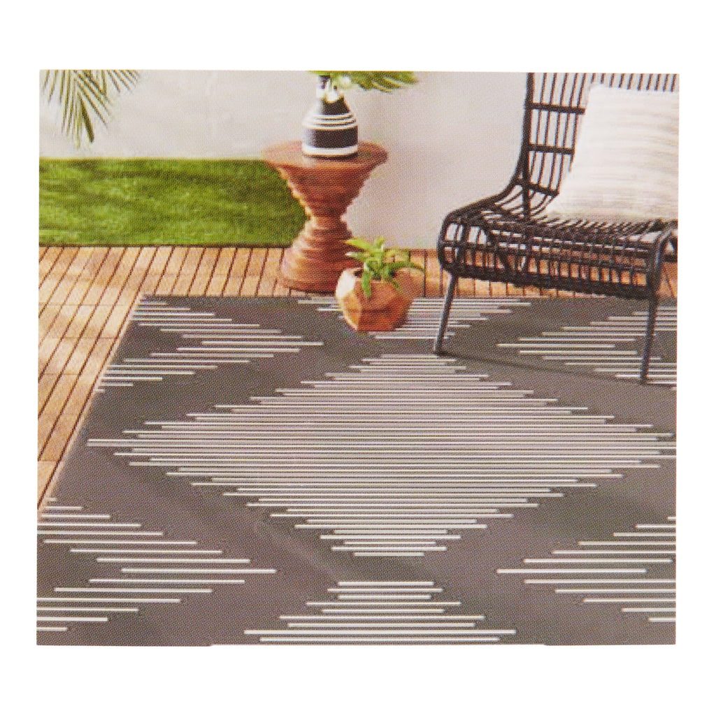 Outdoor Striped Rug, Charcoal/White, 5-ft x 7-ft.