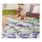 Outdoor Tropical Striped Rug, Blue/Green, 5-ft x 7-ft.