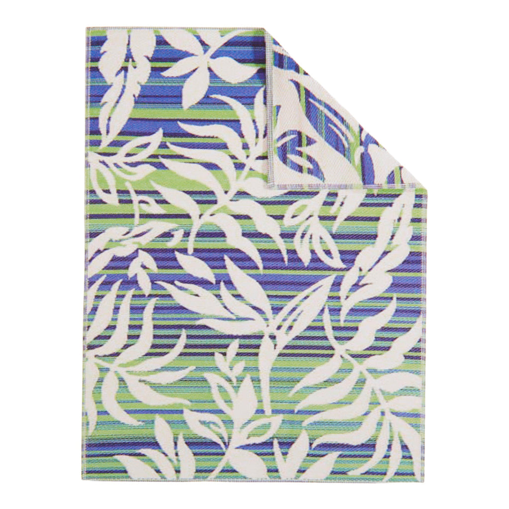 Outdoor Tropical Striped Rug, Blue/Green, 5-ft x 7-ft.