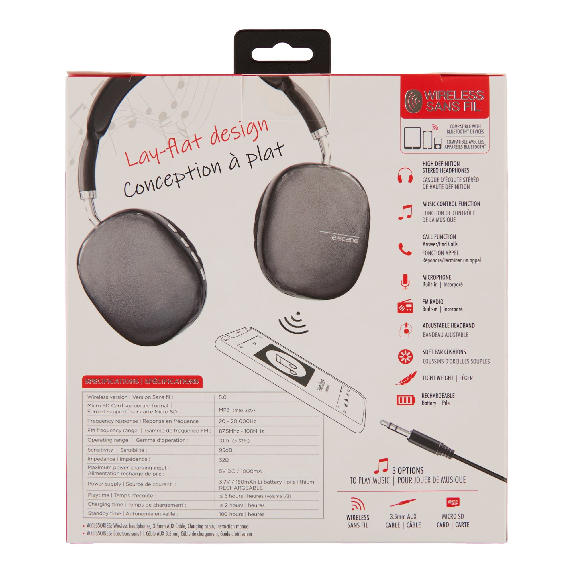 Casque d'écoute stéréo haute définition, noir