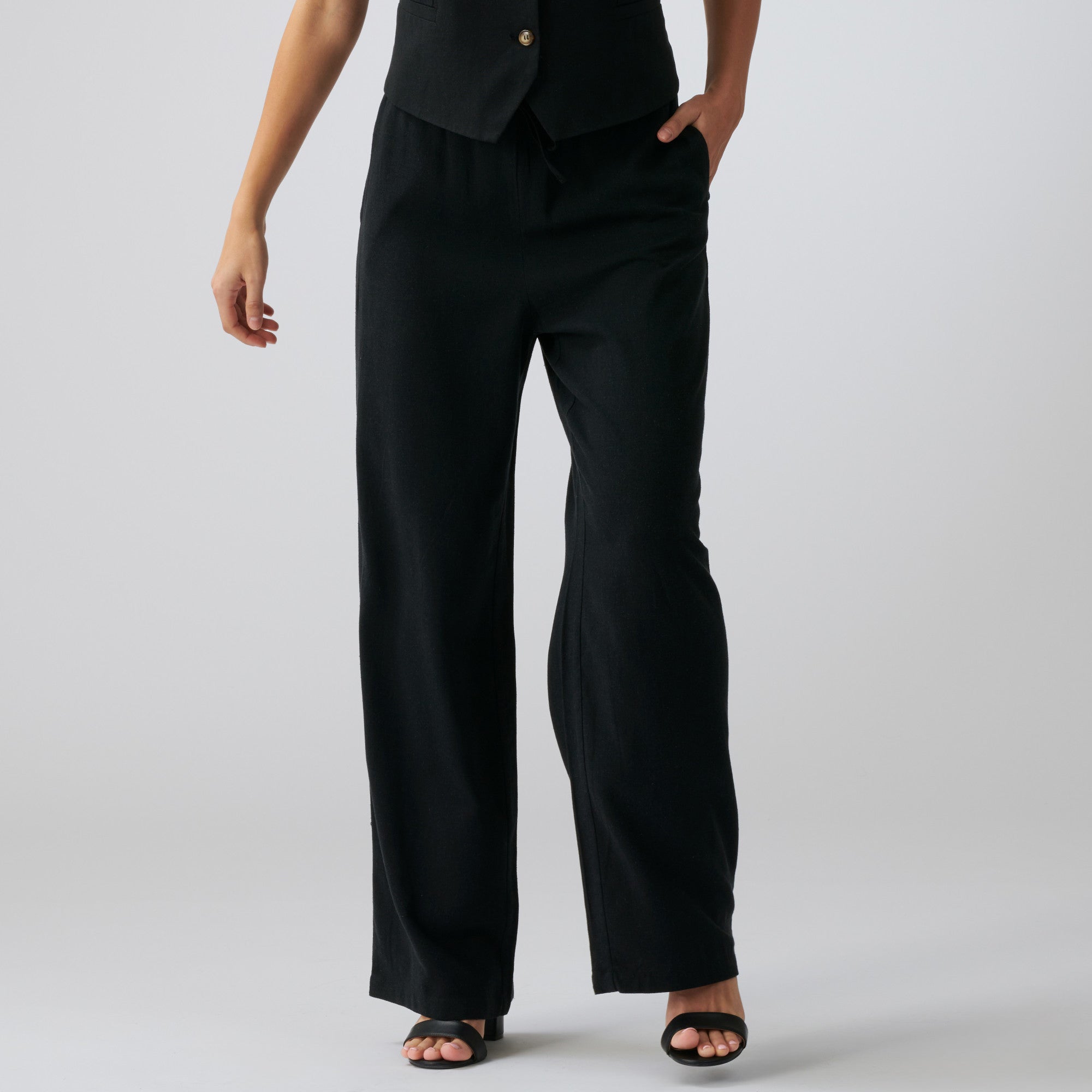 lily morgan Women's Solid Linen Blend Pants