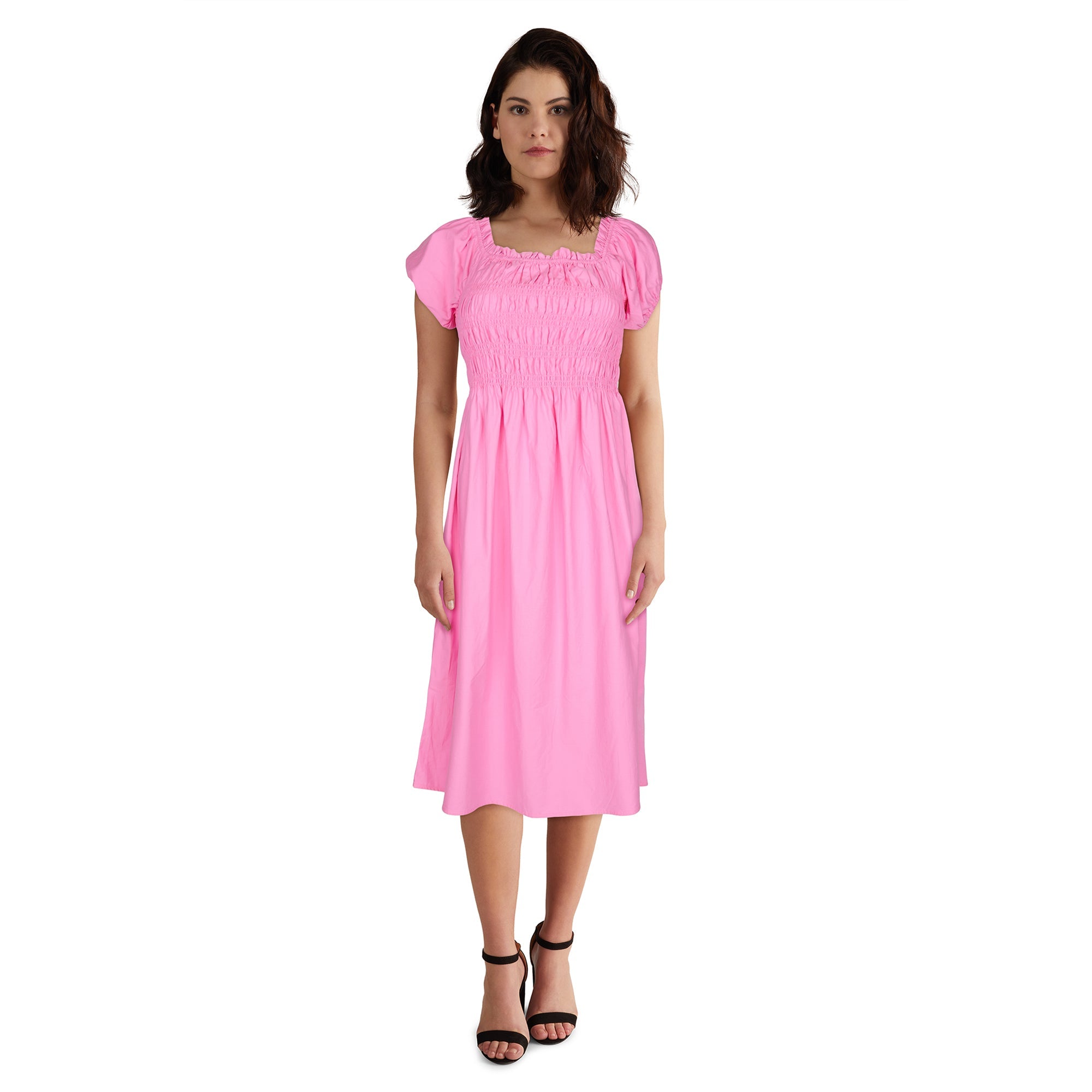 lily morgan Women's Smocked Poplin Midi Dress