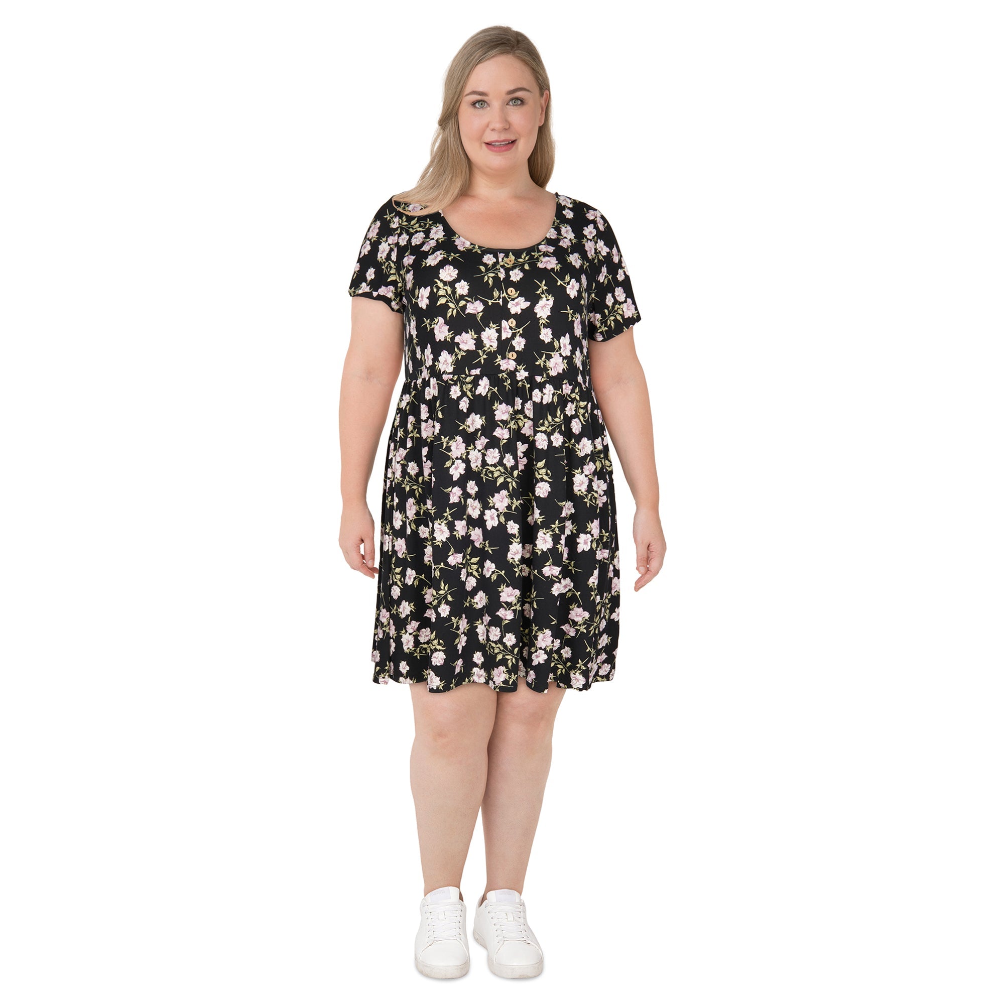 lily morgan Women's Plus Front Button Skater Dress