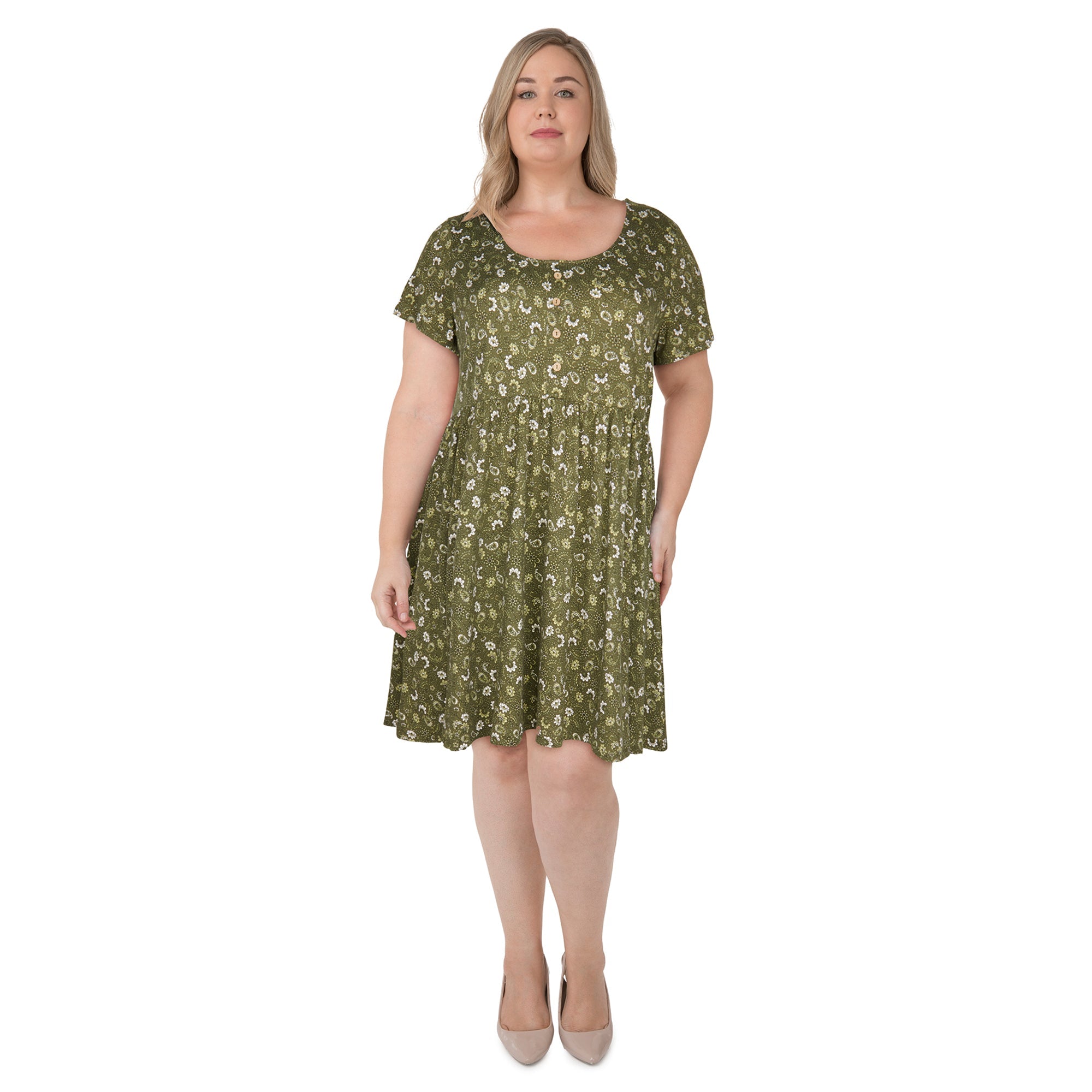lily morgan Women's Plus Front Button Skater Dress