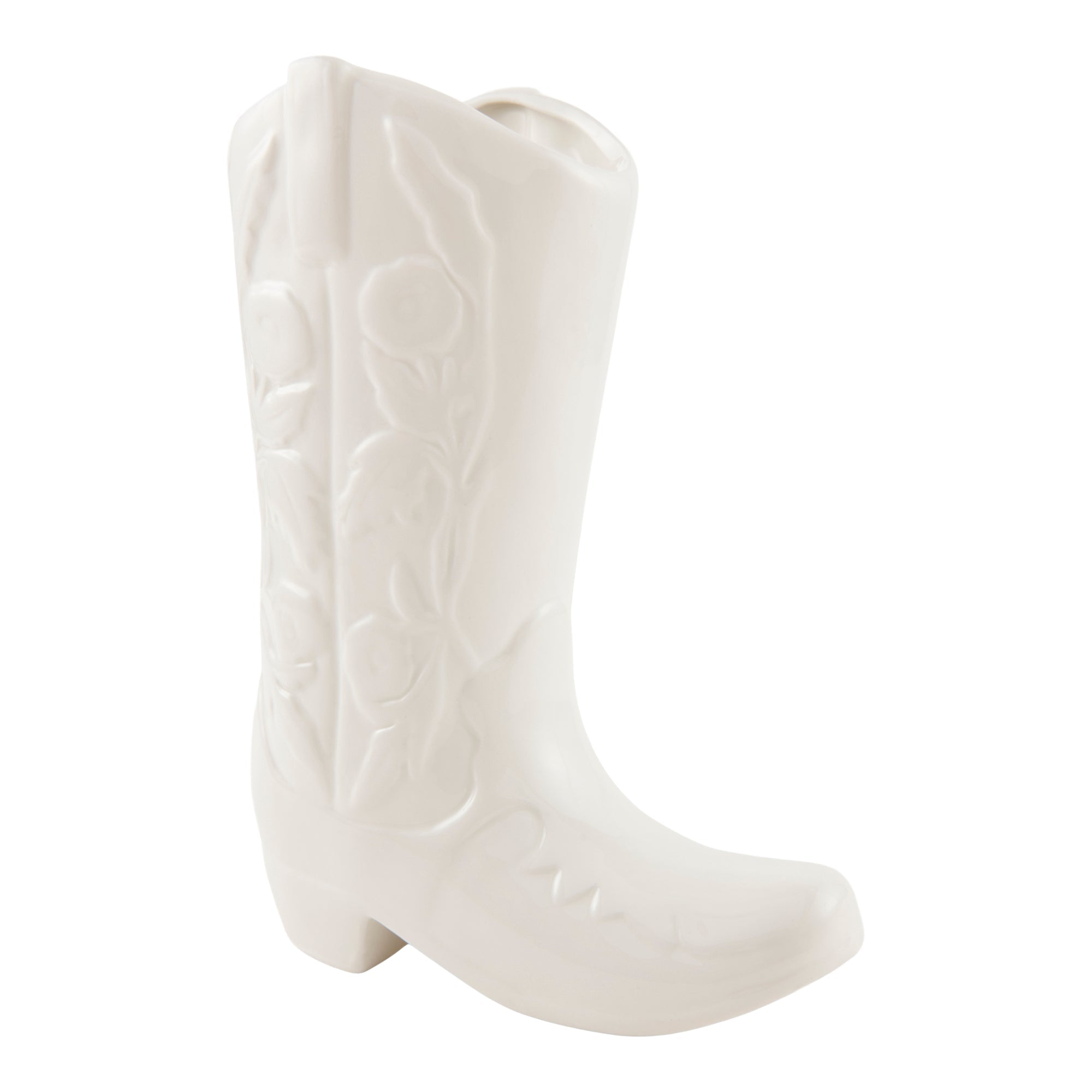 Cowgirl Boot Vase, White, 8-in x 4-in x 10-in.