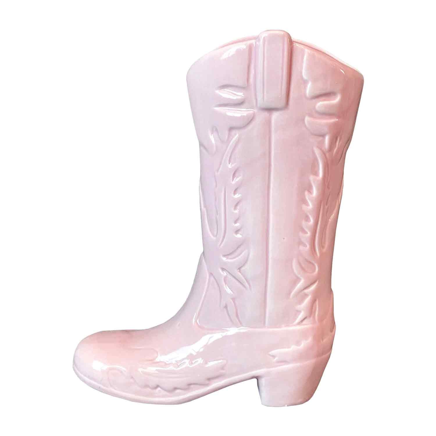 Cowgirl Boot Vase, Pink, 8-in x 4-in x 10-in.