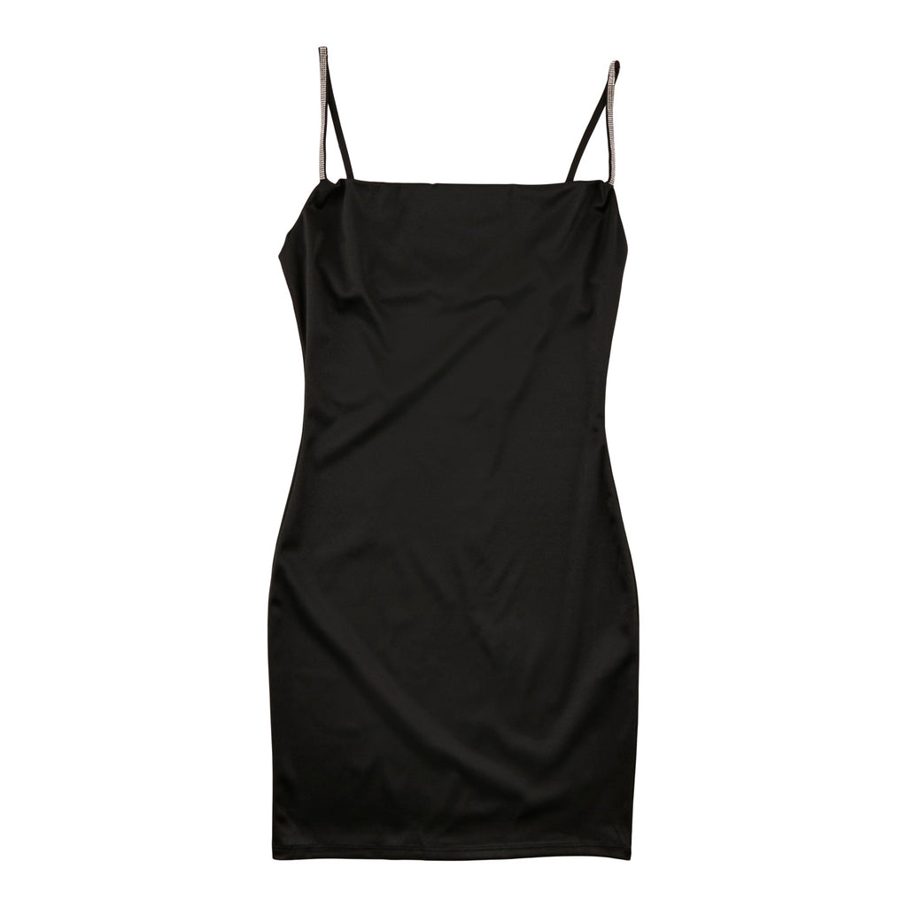 Women's Sleeveless Crystal Trim Strap Mini Dress