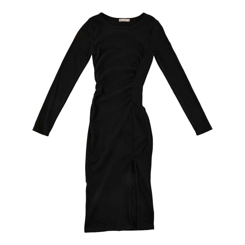 Women's Long Sleeve Side Slit Dress with Ruching