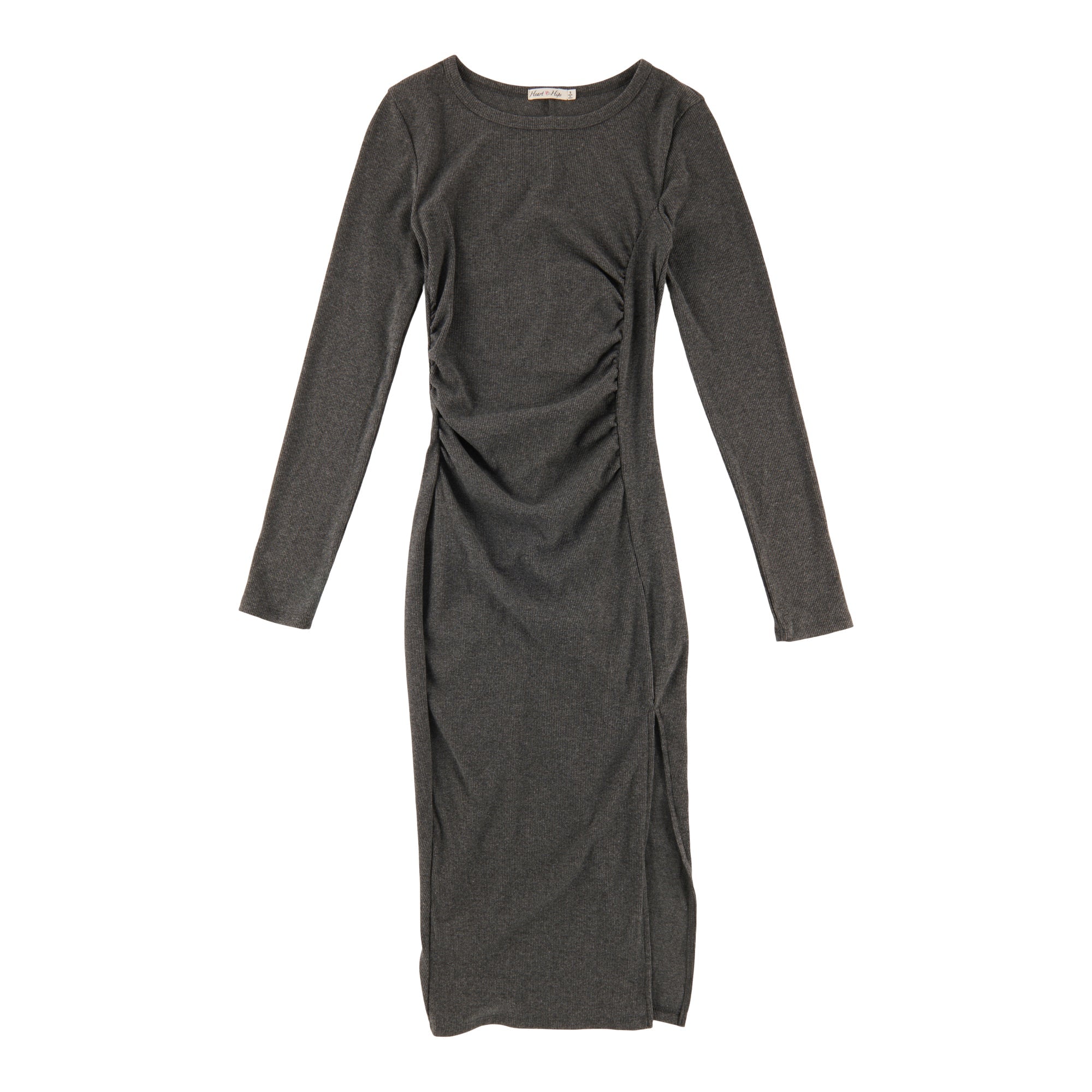 Women's Long Sleeve Side Slit Dress with Ruching