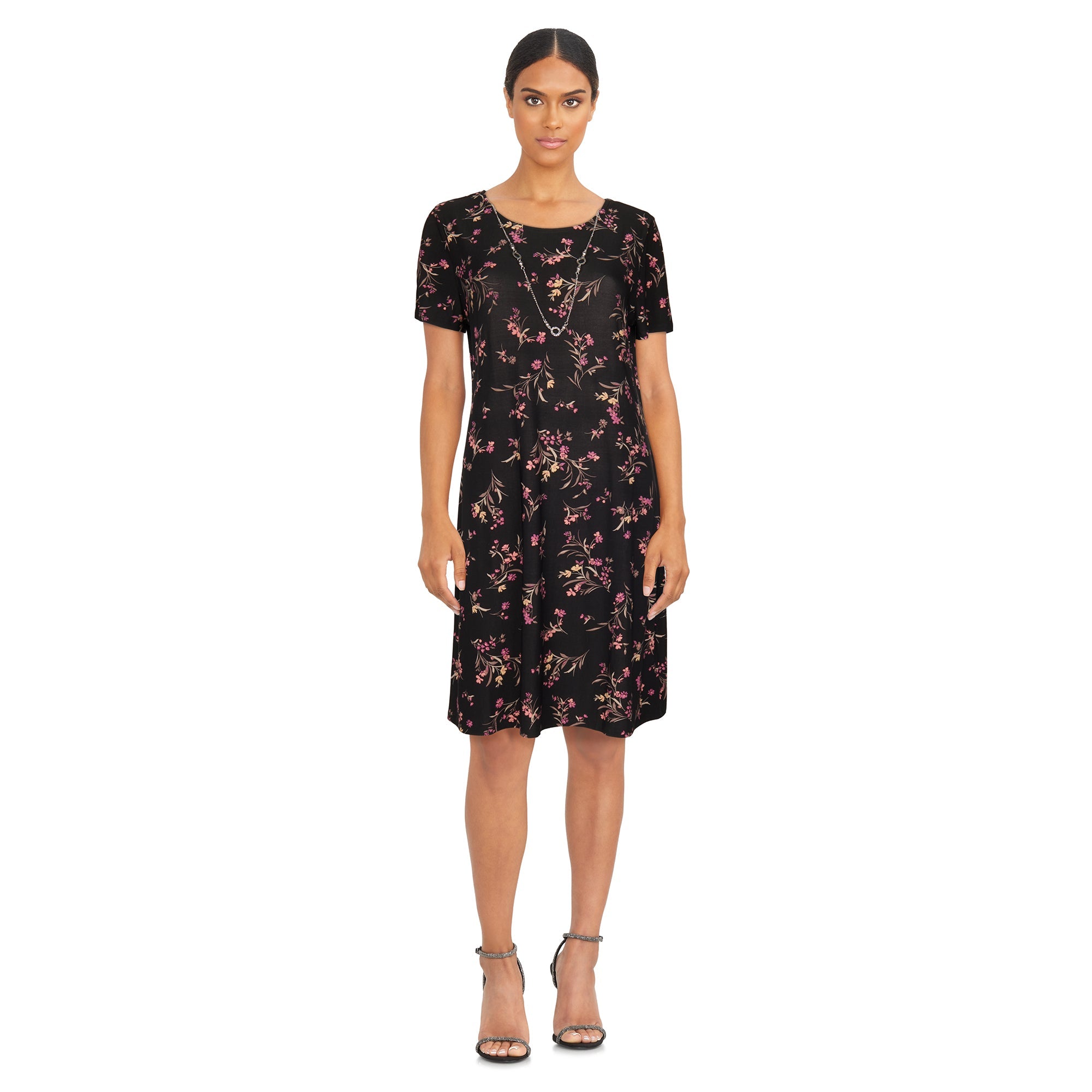 Classic Editions Women's Printed Dress With Necklace
