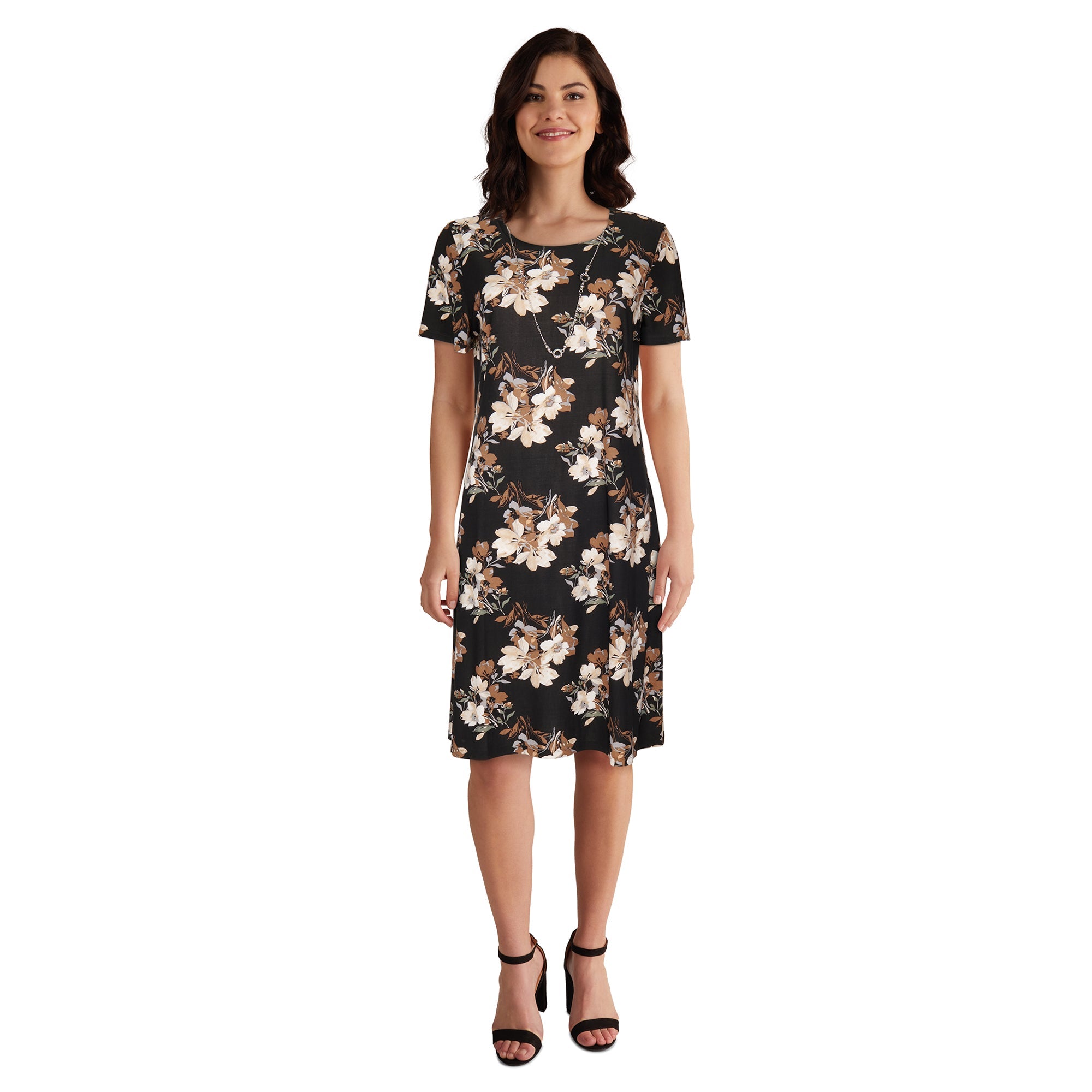 Classic Editions Women's Printed Dress With Necklace