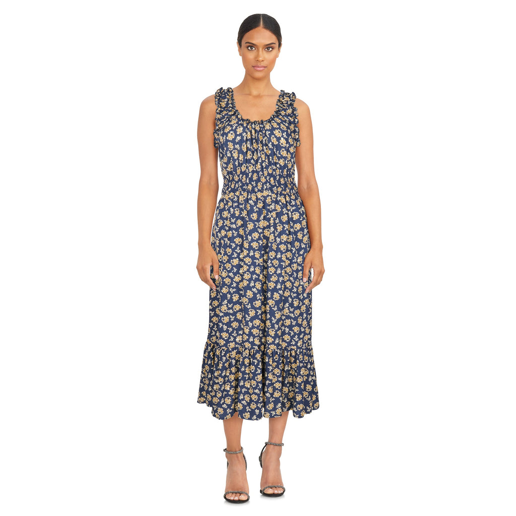 mySTYLE Women's Smocked Tiered Midi Dress