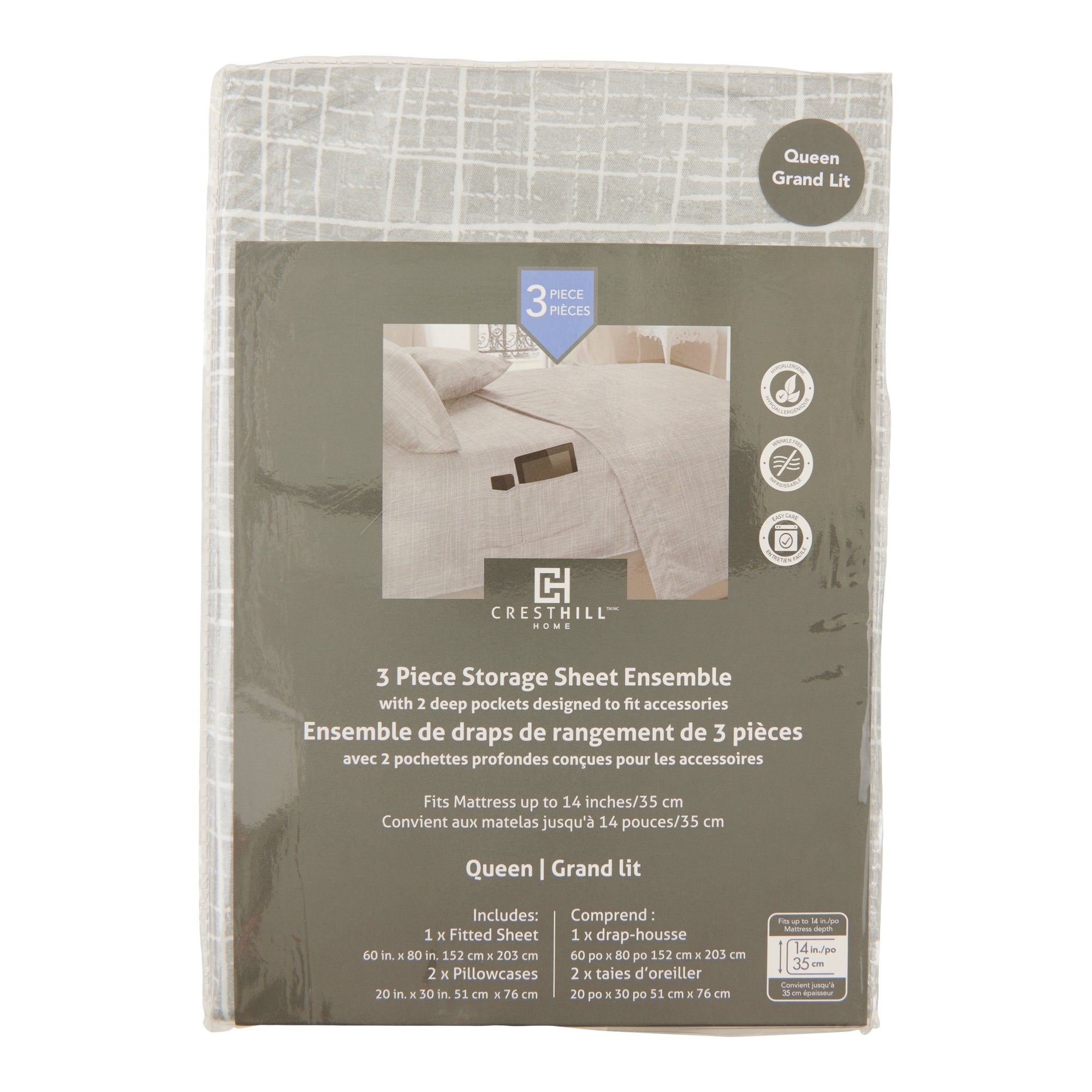 Printed Smart Pocket Sheet Set, Queen, 3 Piece