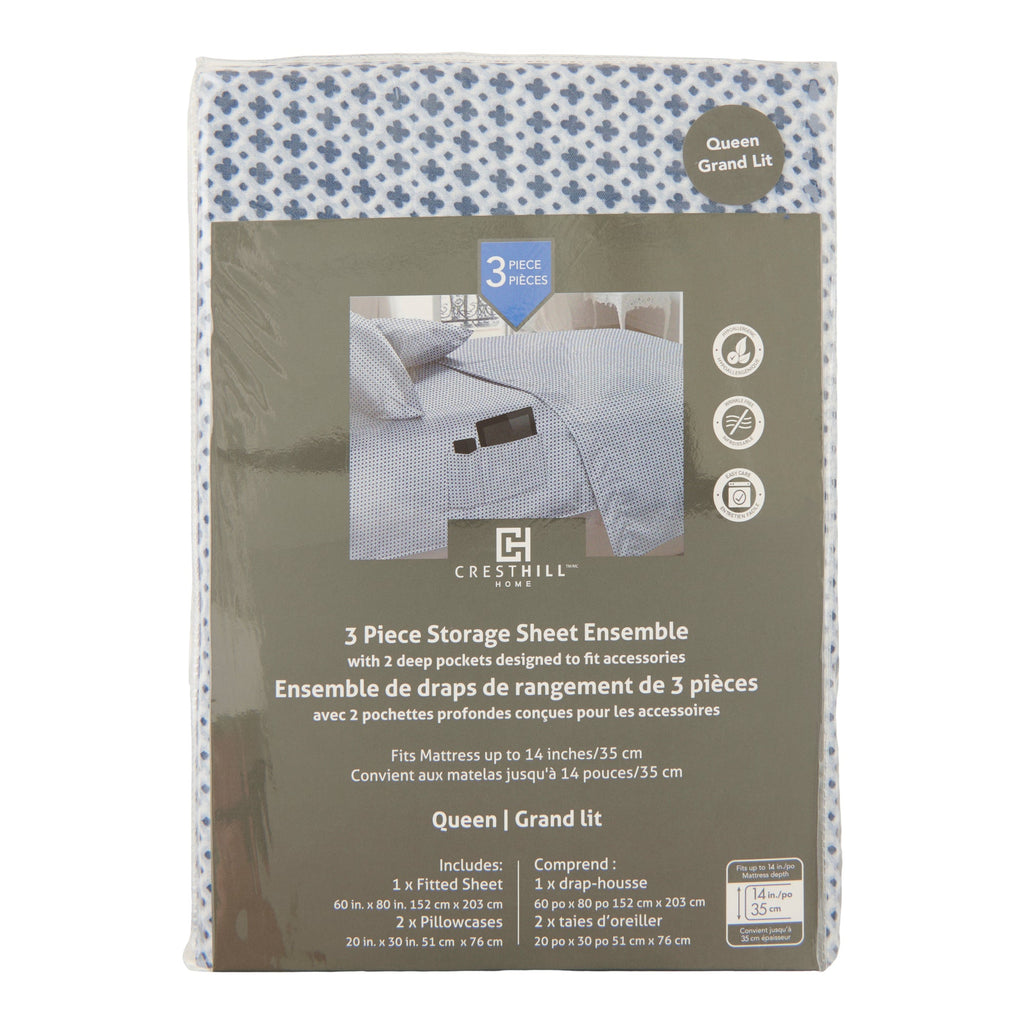 Printed Smart Pocket Sheet Set, Queen, 3 Piece