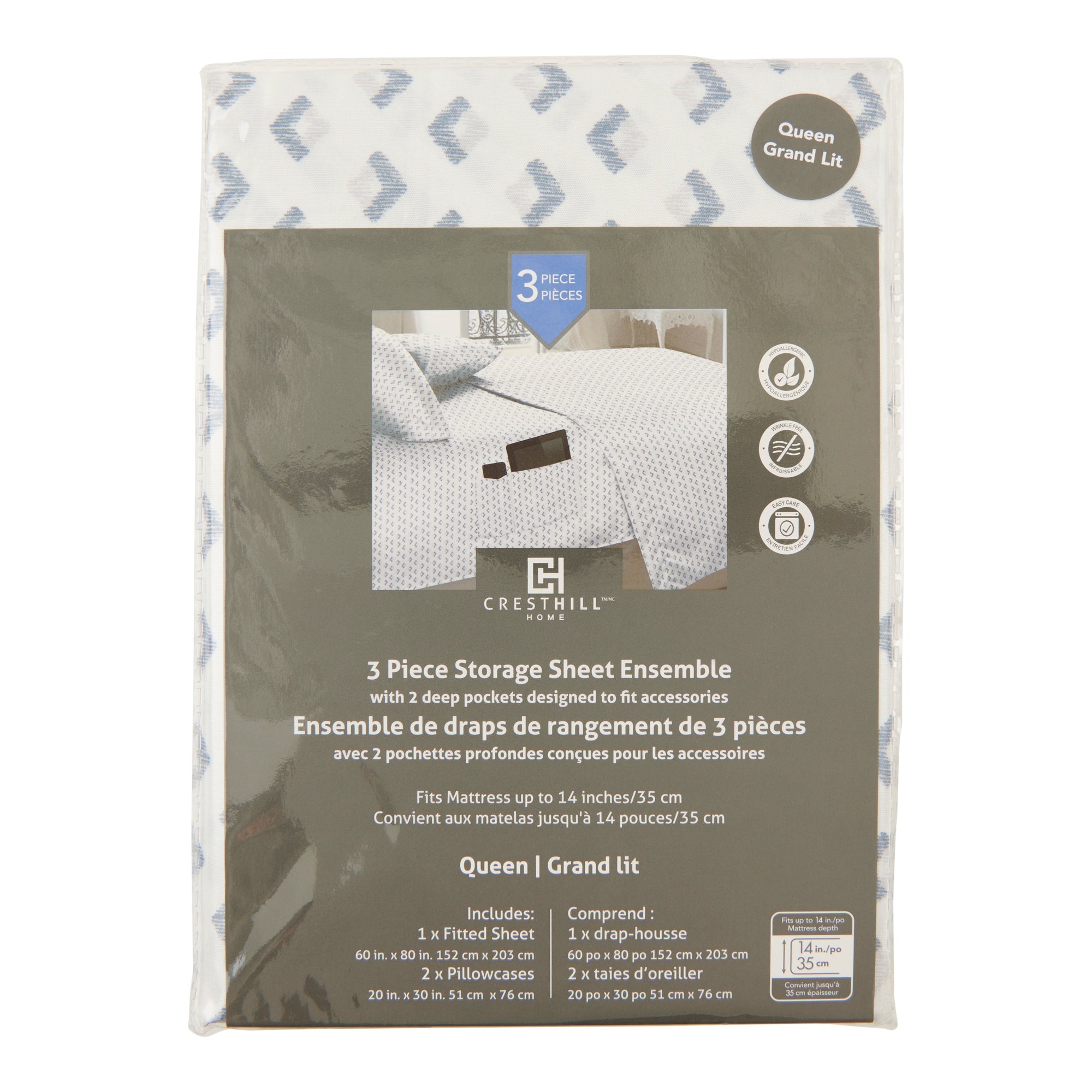 Printed Smart Pocket Sheet Set, Queen, 3 Piece